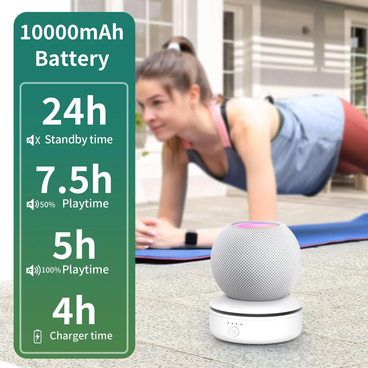 PlusAcc Akku Kompatibel mit HomePod Mini - Tragbare Ladestation Batterie Ständer Home Pod Mini Zubehör Akkustation mit integriertem Kabelmanagement Ohne Geräte (Weiß)