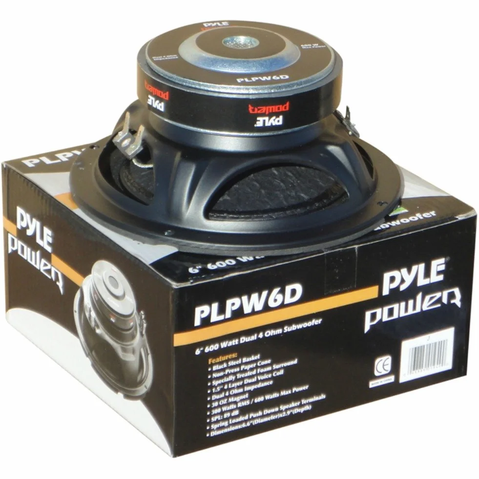 Pyle PLPW6D Subwoofer, 300 Watt RMS, 600 Watt max., Durchmesser: 16,50 cm (6,5 Zoll), DVC-Woofer mit Doppelschwingspule, 4 + 4 Ohm, hervorragend für das Auto oder den heimischen Gebrauch