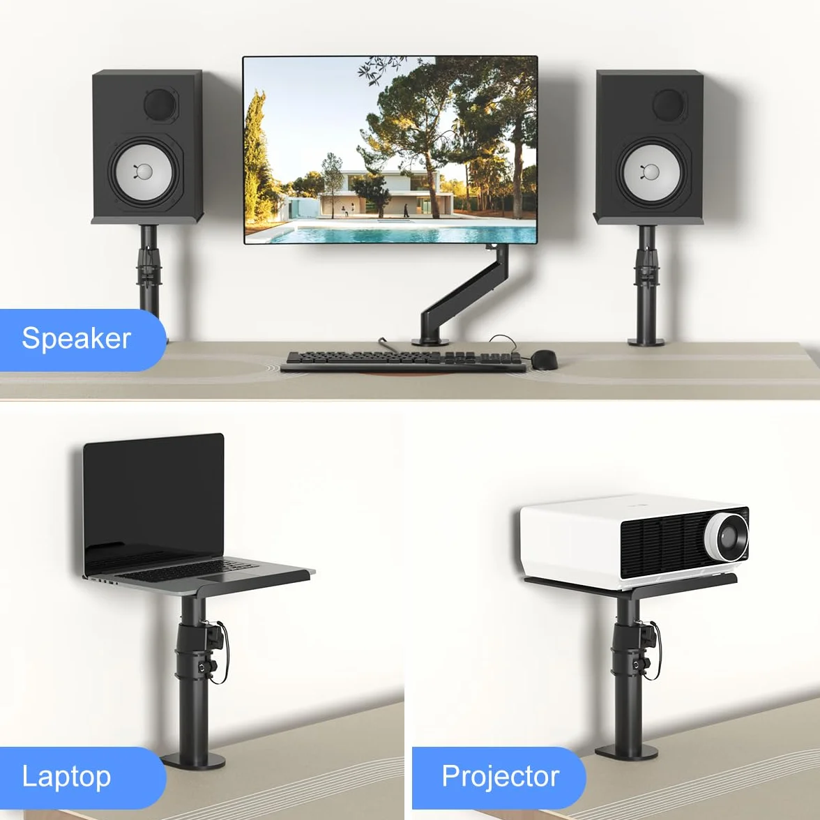 suptek Lautsprecher Wandhalterung Universale Soundbar Wandhalterung für Computer- und Regallautsprecher, Schwenkbar, Neigbar, 2er-Pack, Max. 15KG, Schwarz, SDM001B
