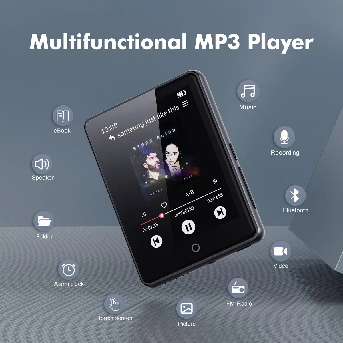 64GB MP3 Player Bluetooth 5.3, tragbarer Touchscreen Music mp3-Player für Kinder mit Lautsprecher, Sprachaufzeichnung, FM Radio, Schrittzähler, Zufallswiedergabe, 128GB Micro SD-Kartenunterstützung