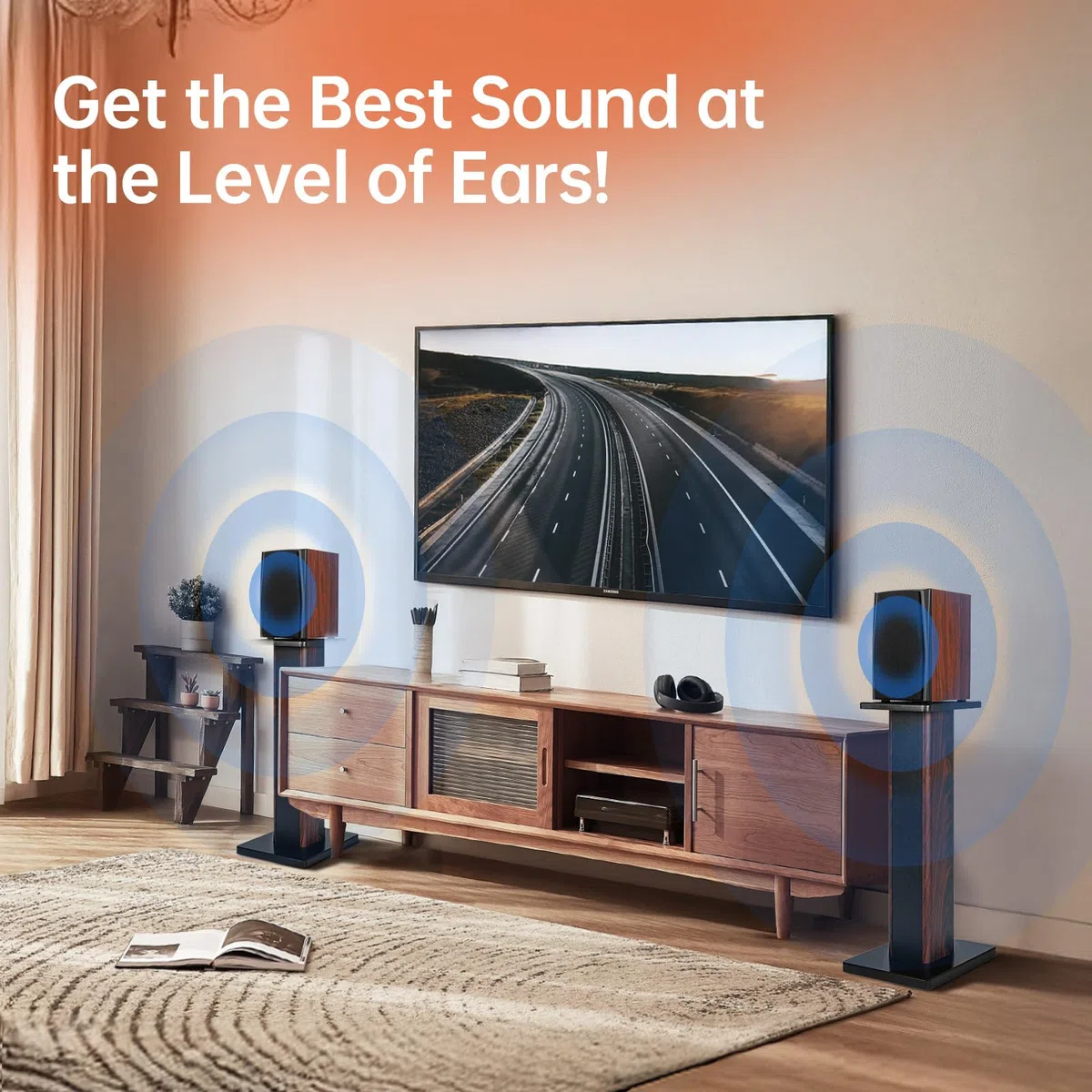 OUUTMEE 70 cm (28 Zoll) Lautsprecherständer aus Holz – Robuste HiFi-Lautsprecherständer für Heimkino,Universelle Standlautsprecherhalterung für Bücherregale mit sandbefüllbarem Design (2er-Set)