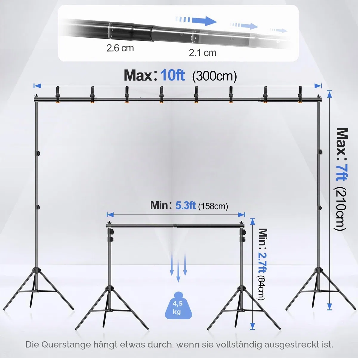 EMART Foto Hintergrund Ständer, 2x3m Verstellbarer Hintergrundsystem mit 8 Hintergrundklemmen, 2 Sandsack für Fotostudio Porträt Produktfotografie Studiofotografie, aus Metall
