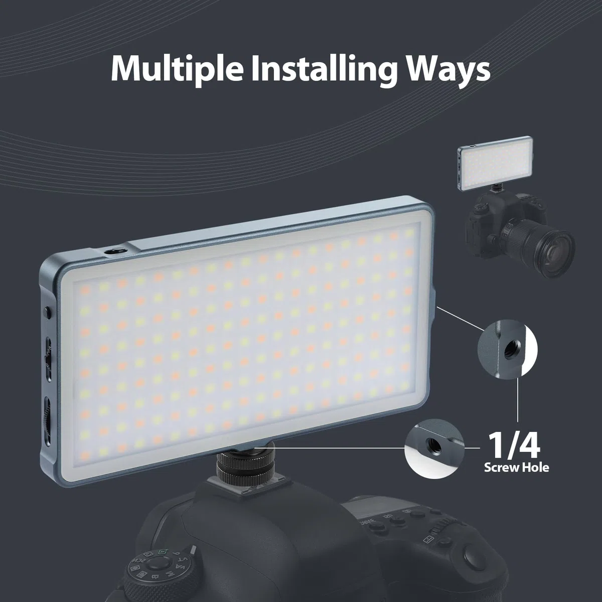 ENEGON 4000mAh wiederaufladbare montierbare zweifarbige LED-Videoleuchte mit Mini-Panel für professionelle DSLR-Kameras/Foto-Video-Beleuchtung. Passend für iPhone, Sony, Canon, Nikon, Fuji, Panasonic