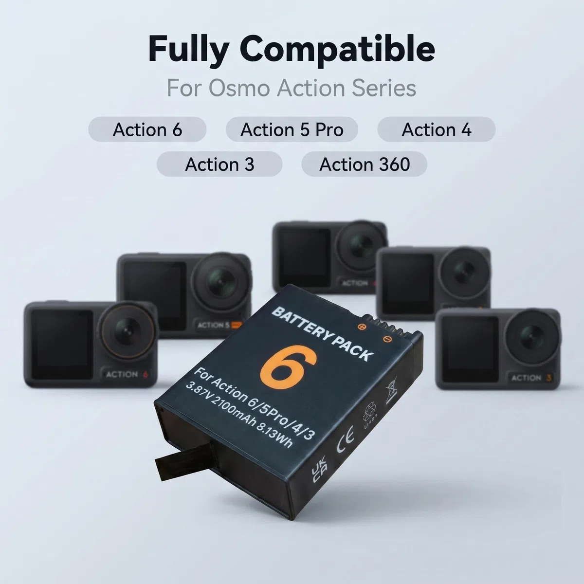 3er-Pack Akku-Pack mit 3-Fach-Ladegerät für DJI Osmo Action 6/5 Pro/4/3 und Osmo 360 3,87 V 2100 mAh Wiederaufladbare Li-Ion Ersatzakku für Action-Kamera