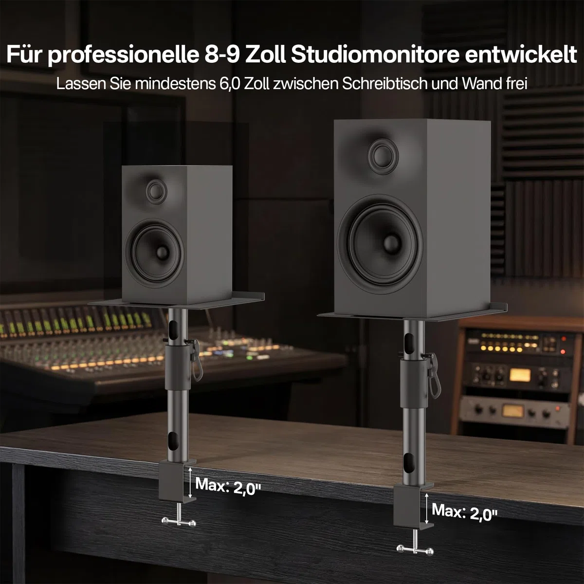 Paar Tischlautsprecherständer für Edifier, KRK, Klipsch, Polk, Sony und weitere Regallautsprecher, höhenverstellbar, neig- und schwenkbar, Studiomonitorständer für PreSonus, JBL Wr Kopfhörerhalter