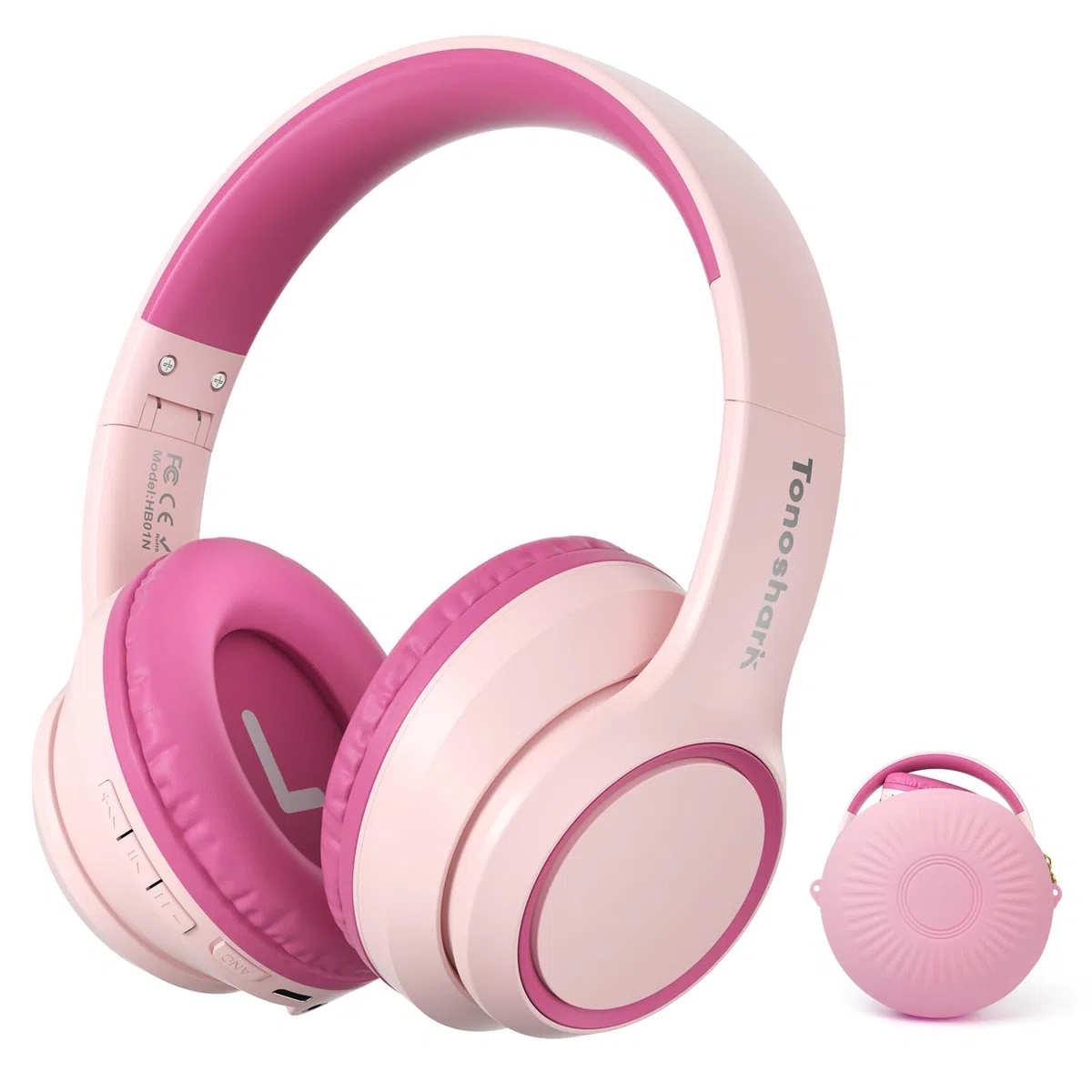 TONOSHARK Bluetooth Kopfhörer Kinder | Noise Cancelling Kinder Kopfhörer | Over-Ear Kinderkopfhörer Bluetooth Kabellos Mit Mikrofon | 60h Spielzeit (Rosa) - Für Schule/Reisen | Inkl. Tragetasche
