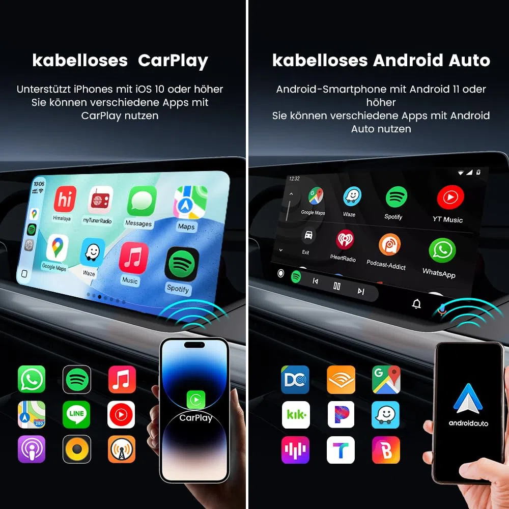 Carlinkit 2026 5.0 2air CarPlay Wireless und Android Auto Wireless 2 in 1 Adapter,Geeignet für Autos mit eingebauten in Apple CarPlay und Android Auto(2016-2026),Plug-and-Play Automatische Verbindung
