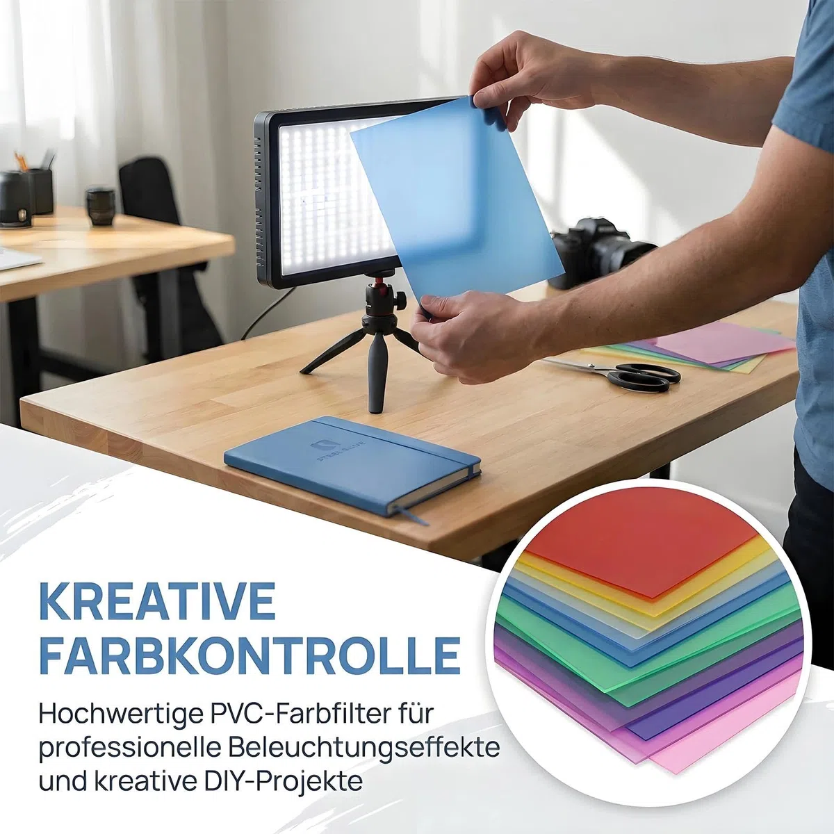 9 Stück Farbfolie Folie hitzebeständig, 29.7 x 21cm Lampenfolie Hitzebeständig Transparent A4 Farbfilter Folie, mit Zuschneidewerkzeug, für Lampe Scheinwerfer Foto Studio LED- 9 Farben