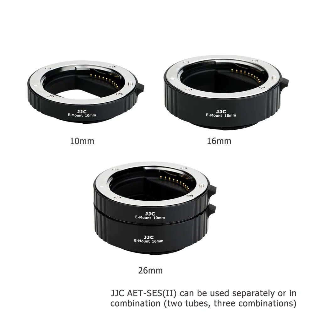 JJC Autofokus AF Makro Zwischenringe Set 10MM 16MM für Sony E Mount DSLR Kameras Objektiv, Zwischenringsatz Macro Extension Tube
