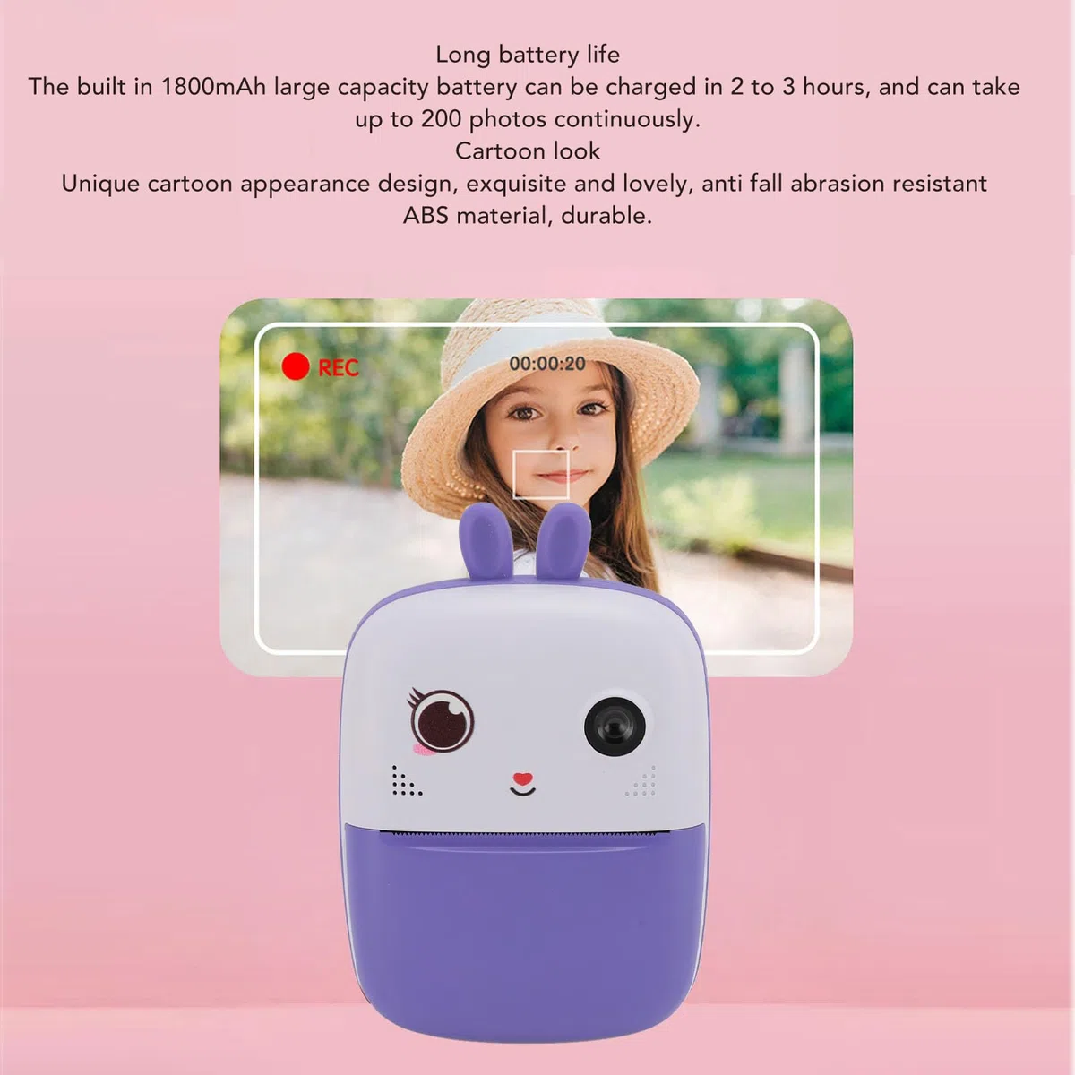 Kinder-Sofortbildkamera 48M 1080P Doppelkameras 2,4-Zoll LCD Digitalkamera für Kleinkinder (Lila)