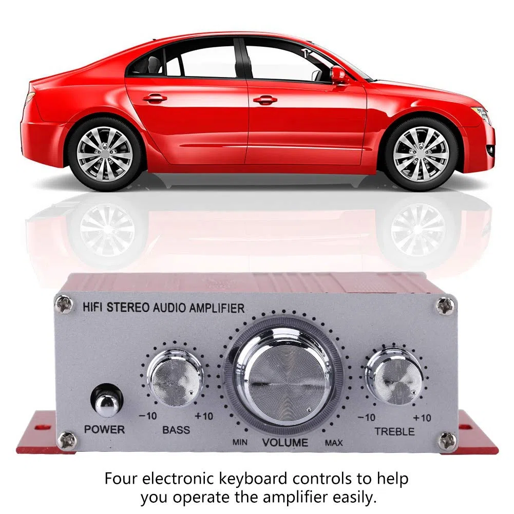 SUNGOOYUE Auto Auto Verstärker, DC 12V 2A Aluminiumlegierung Hochleistungs HiFi Audio Musik CD DVD MP3 FM Player Auto Lautsprecher (Rot)