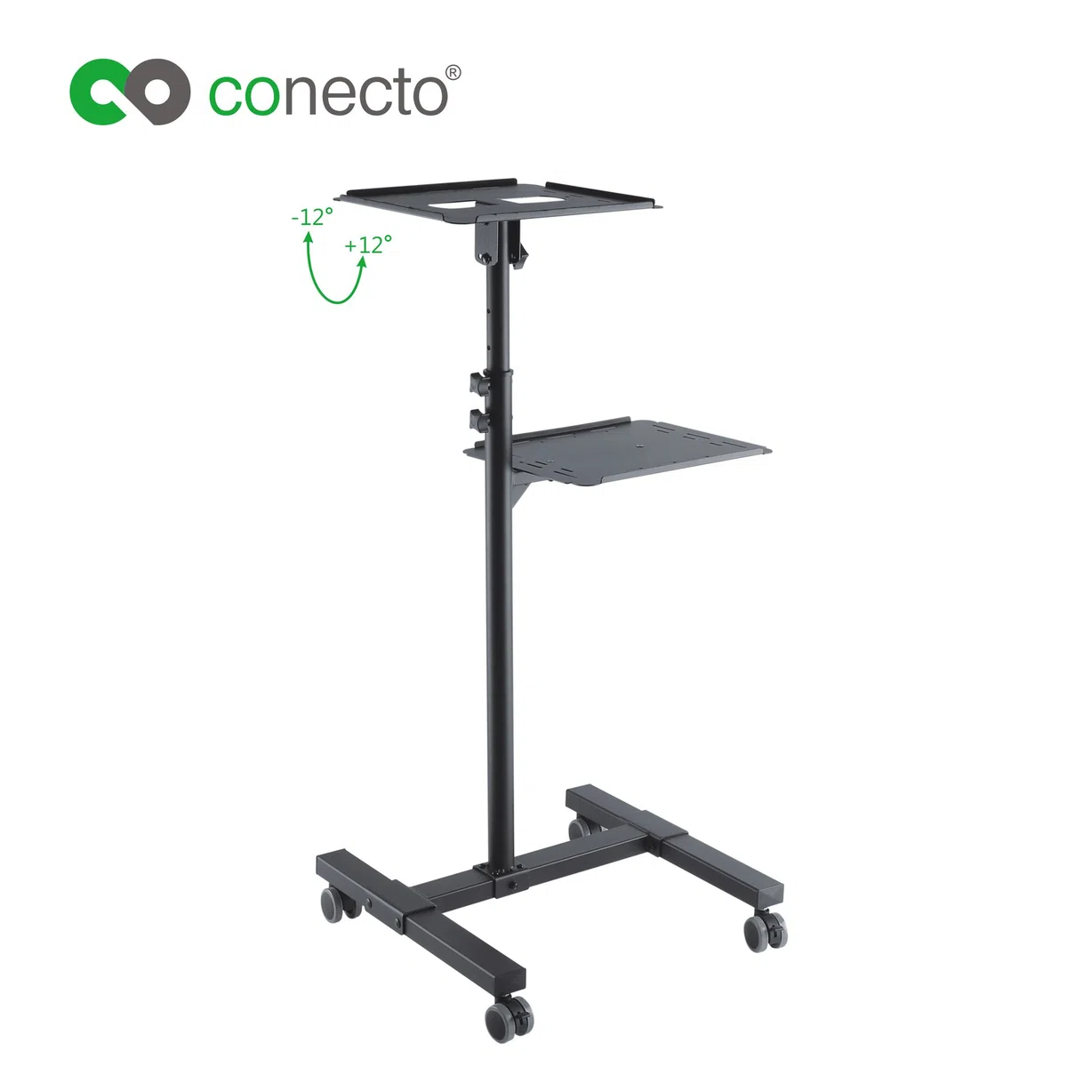 conecto CC50282 Neigbarer Projektionswagen/-Tisch für Beamer und Projektoren , neigbar -12° bis 12°, flexibel einstellbar, höhenverstellbar 950-1450mm, Traglast max. 10kg, schwarz