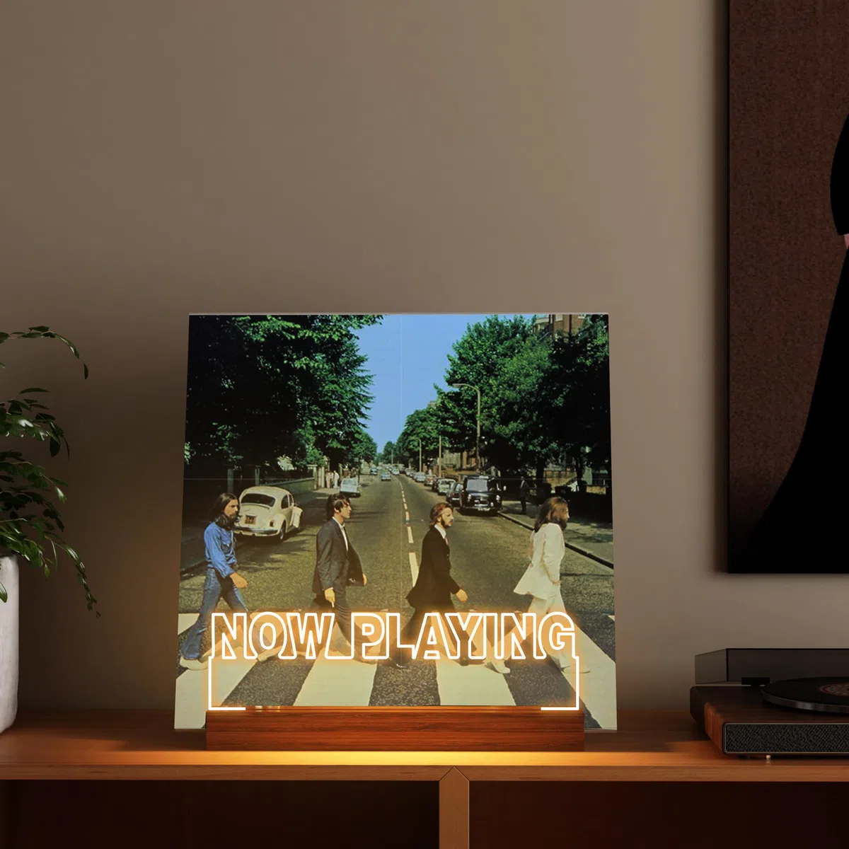 YuanDian Vinyl-Schallplattenständer, beleuchteter Displayhalter für Schallplatten, Holz-Acryl-Halter mit warmem Licht für Album-Display-Aufbewahrung, Heimschreibtisch-Dekor für Musikliebhaber