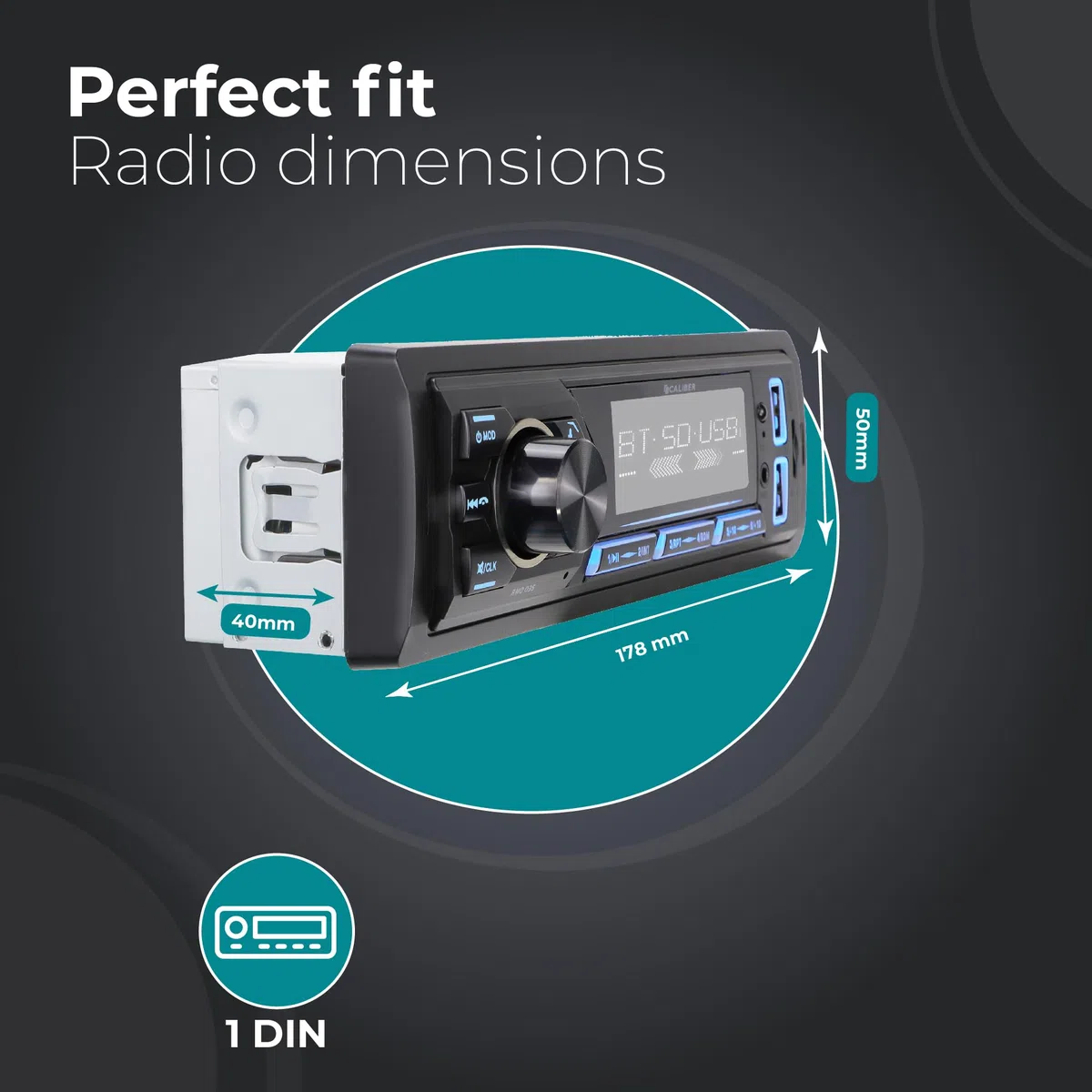 Caliber Autoradio DAB Plus & Bluetooth, 1-DIN, Freisprecheinrichtung, 40mm Einbautiefe, 4x55W, USB/SD/AUX, 2.1A Fast Charge (RMD035DAB)
