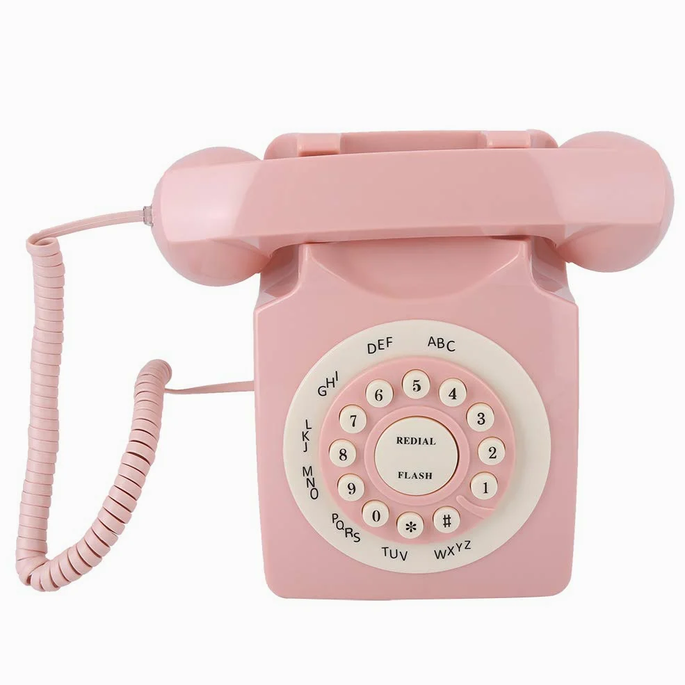 Rosa Vintage-Telefon High-Definition-Anrufqualität Kabelgebundenes Vintage-Telefon Rosa Klassisches Retro-Festnetz Im Alten Stil Schnurgebundene Telefone für Zuhause Büro
