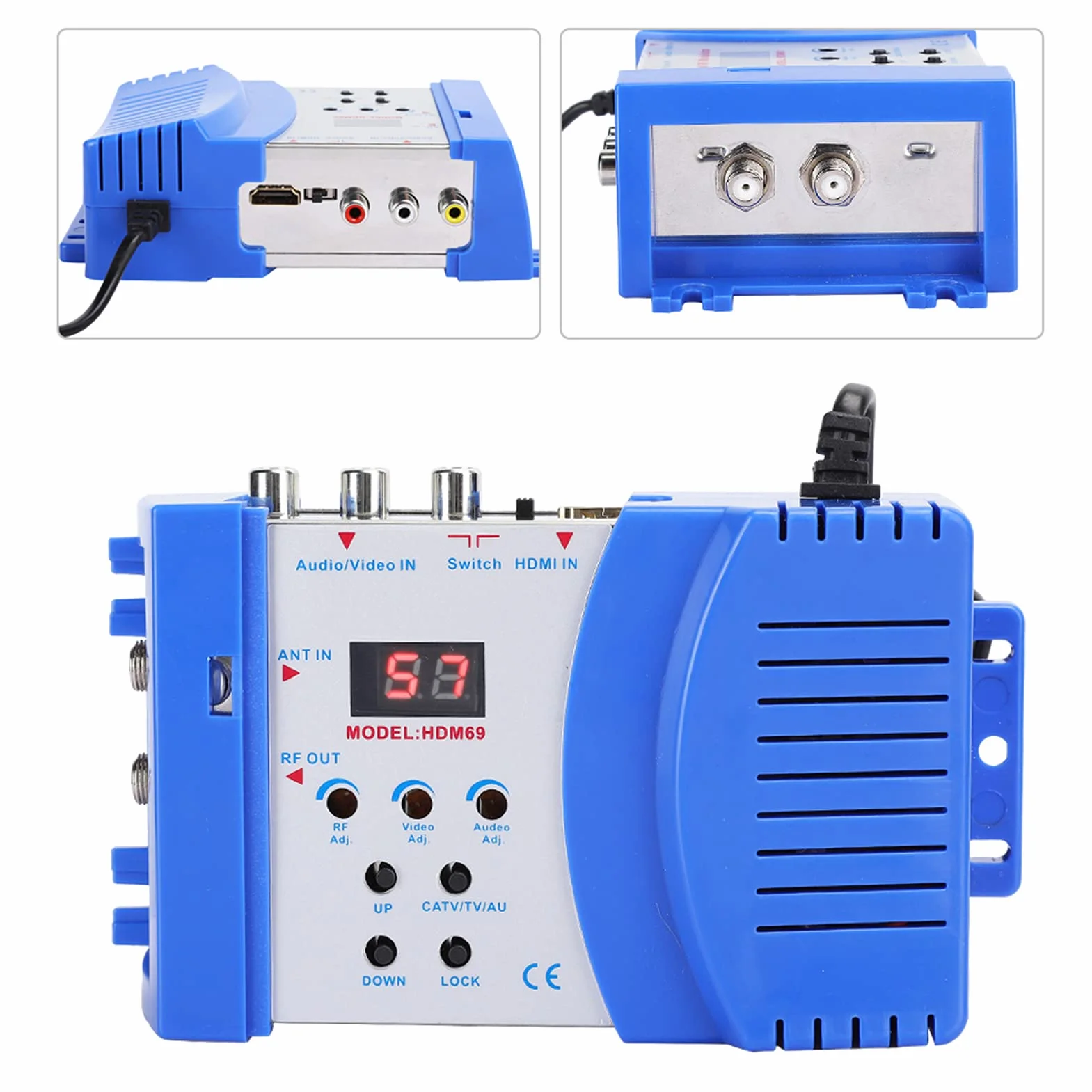 HDM69 Digitaler HF-Modulator, AV auf HF, VHF-Standard, UHF PAL, tragbarer Modulator, einstellbarer Ausgangspegel, Eingang und AV, unterstützt
