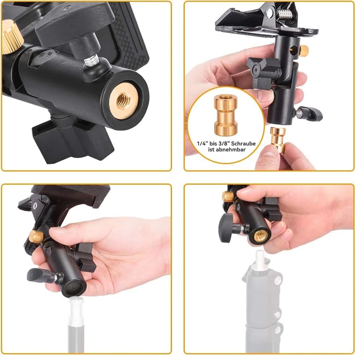 UTEBIT 2 Stück Foto Studio Faltreflektor Halterung, Metallklemmhalter Mit 1/4" bis 3/8" Weibliche Screw, Mehrzweck Reflektorhalter für Blitz, Runder Reflektor, Hintergrund und Lichtstand