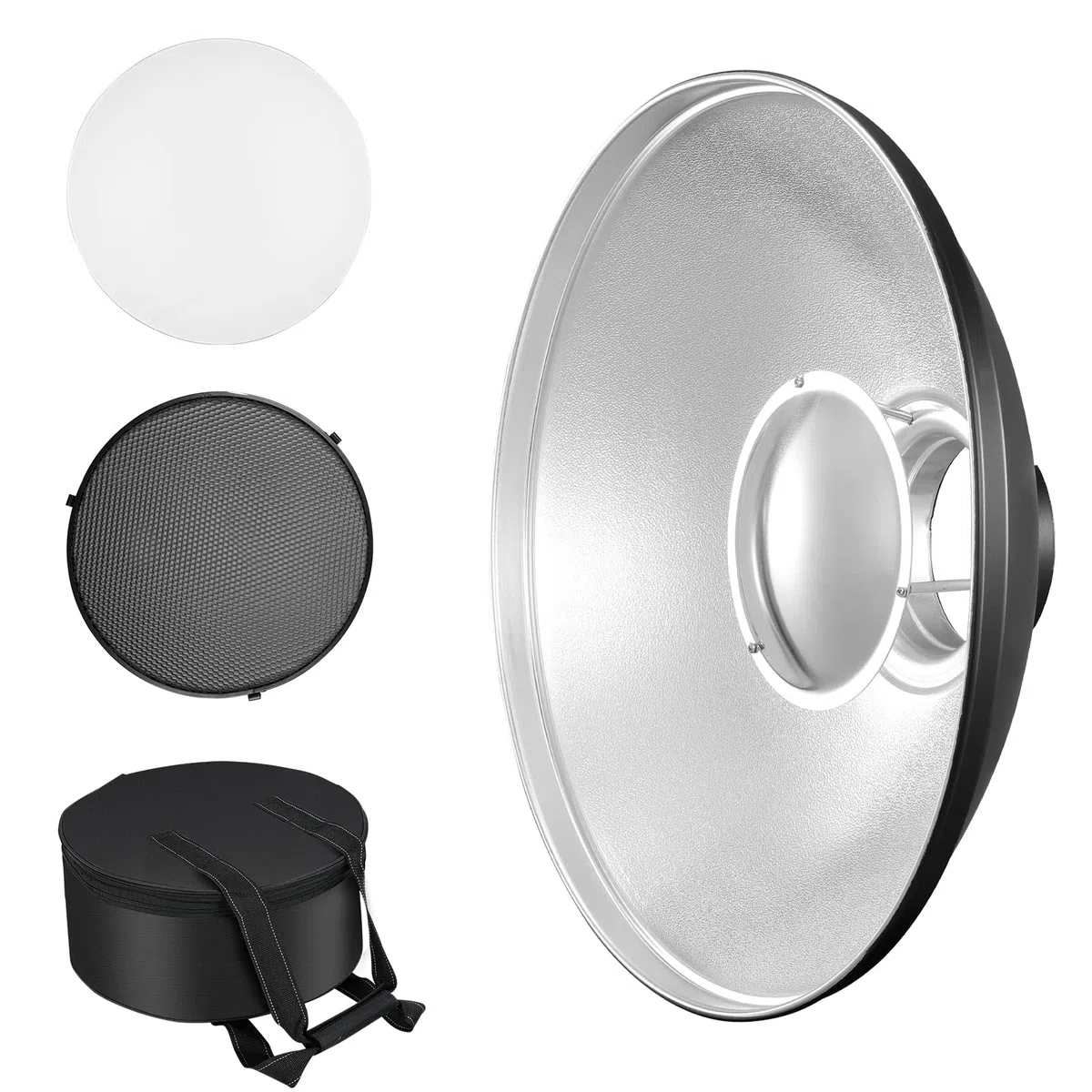 Soonpho Beauty Dish 30 cm/12 Zoll Standard Reflektor mit Schwarz Wabengitter,Silber Diffusor und Aufbewahrungstasche,Fotostudio Strobe Blitzlicht Reflektor für Bowens Mount Studioblitz
