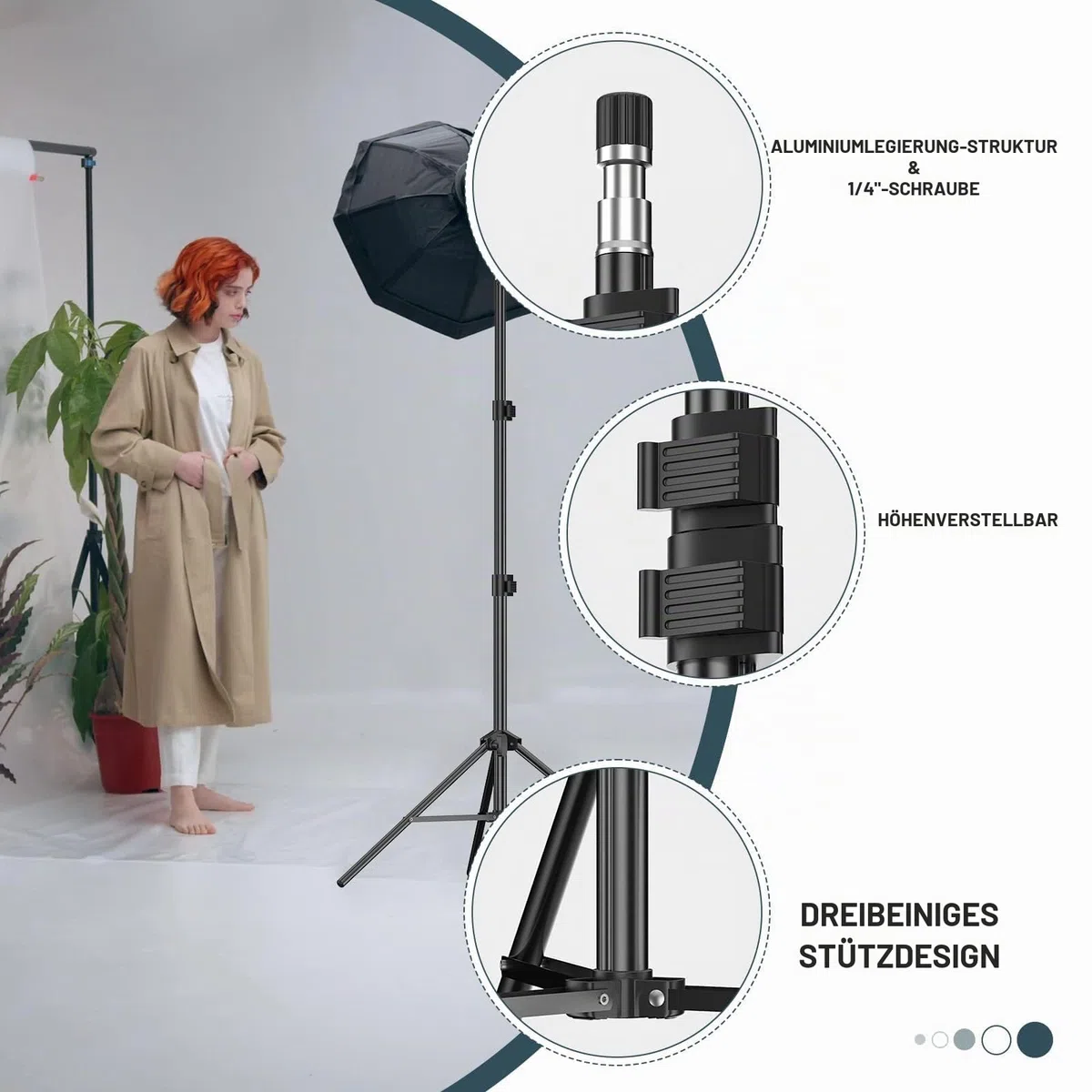 EMART 210cm Lichtstativ Stabil Lampenstativ Aluminium-Stativständer Licht Stativ tragbares Beleuchtungsstativ 5 kg Traglast, 1/4 Zoll Schraube Light Stand für Studio Kits, Softbox-2 Stück