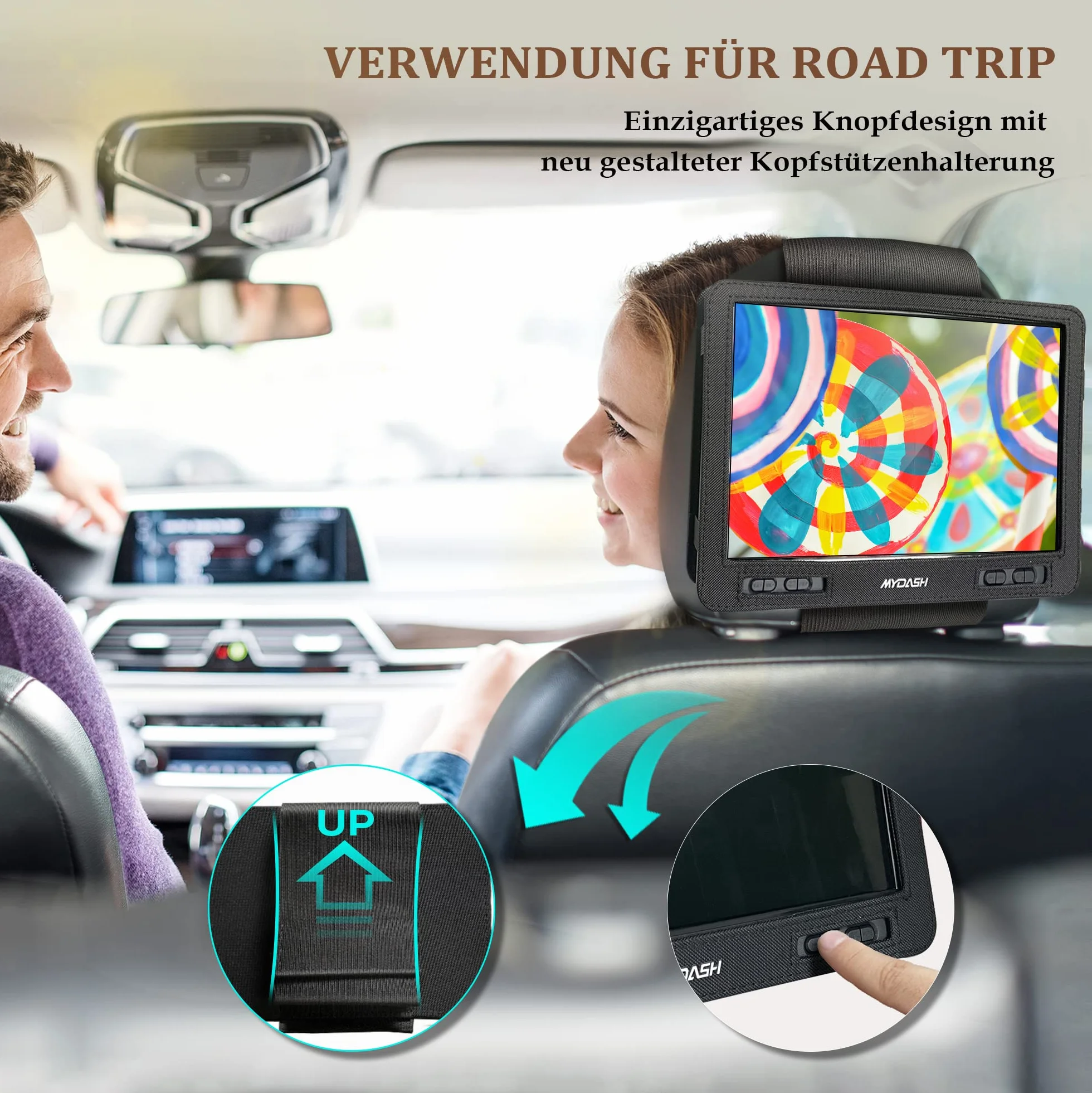 Tragbarer 14,9-Zoll-DVD-Player fürs Auto, für Kinder mit schwenkbarem 12,5-Zoll-HD-Bildschirm & Auto-Kopfstützenhalterung, DVD-/CD-Player, für Sync-TV-Projektor, USB/SDAnschluss