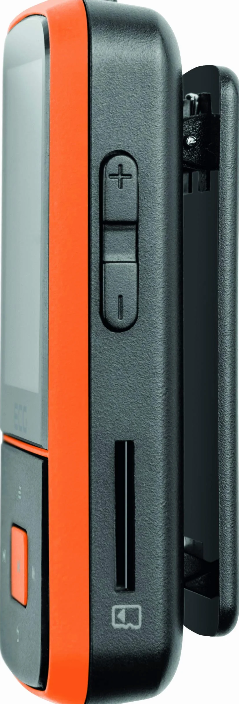 ECG PMP 30 8GB Black&Orange MP3/MP4-Player – Speicher 8 GB; 30 Vorwahlen für FM-Sender; MP3 von der Micro SD-Karte; Diktiergerät; Sportclip; Tastensperre; USB 2.0; In-Ear-Kopfhörer der Prämienreihe