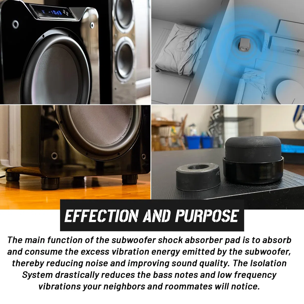 Subwoofer-Isolationspad, Subwoofer-Isolationssystem, kompatibel mit fast jeder Subwoofer-Marke und -modell (schwarz), 4 Stück