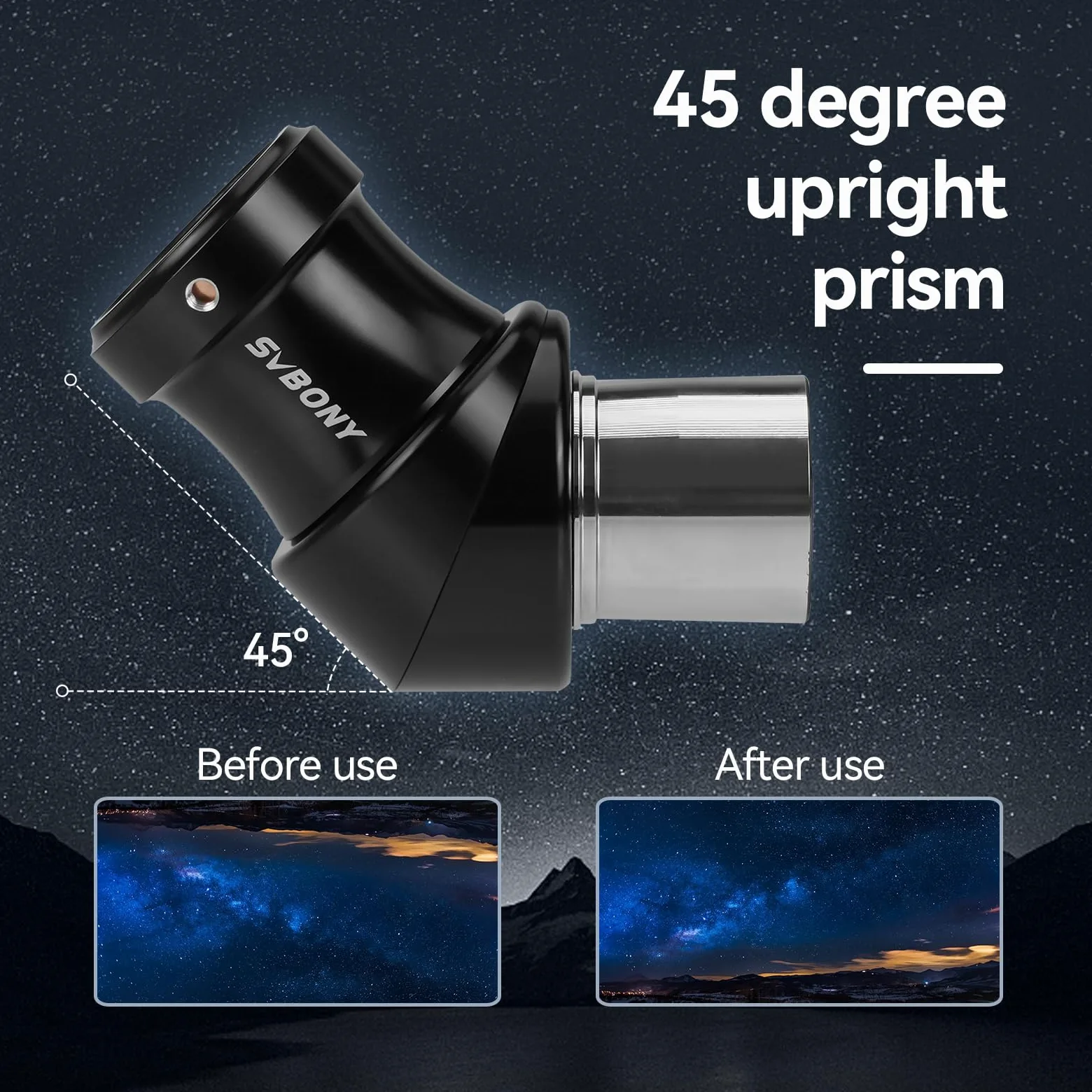 Svbony SV222 Diagonaladapter, 1,25" Zenitspiegel, 45° Diagonalprisma aus Metall mit Messing-Pressring, Teleskopzubehör für Astronomische Beobachtungen