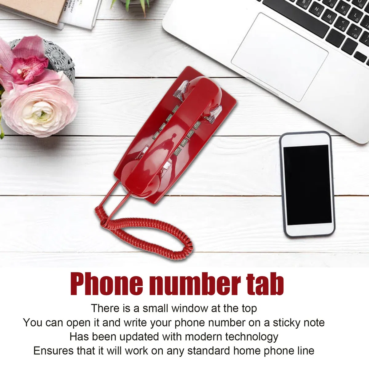 Retro-Wandtelefon Im Alten Stil, Wasserdichtes Schnurgebundenes Festnetztelefon mit Hörer-Lautstärkeregler, Vintage-Wandtelefon für Zuhause, Hotel, Schule und Büro - Rot