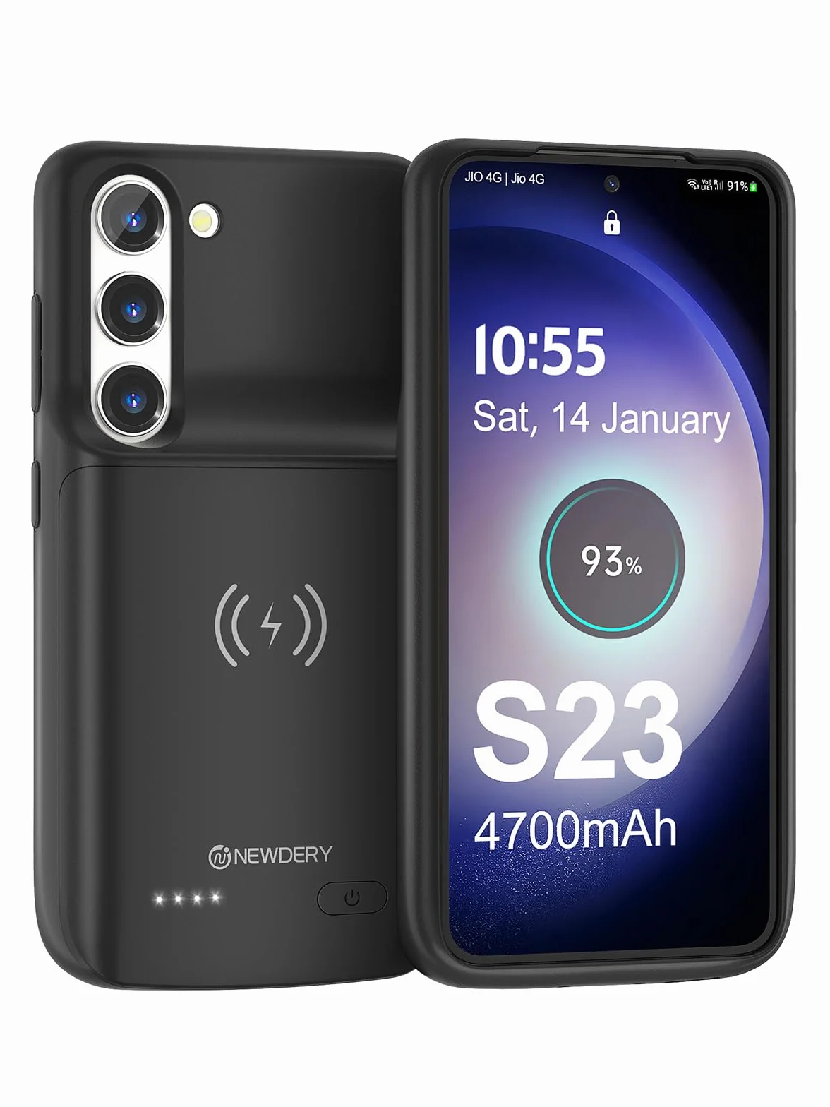 NEWDERY Akkuhülle für Samsung Galaxy S23, 4700mAh Tragbare Ladebatterie Zusatzakku Externe Handyhülle Batterie Wiederaufladbare Schutzhülle Power Bank Akku Case für Galaxy S23(unterstützt Qi-Laden)