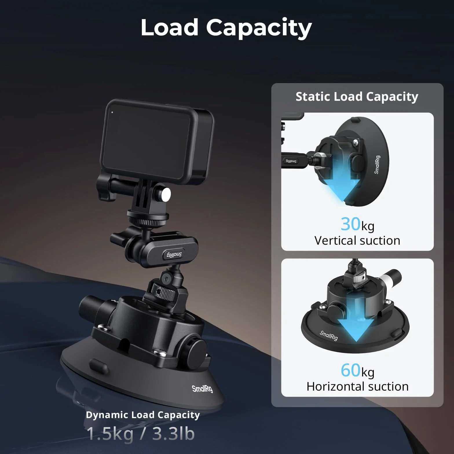 SMALLRIG 4,5" Suction Cup Mount mit Kugelkopf-Zauberarm, Halterung für Action-Kameras für DJI Osmo Action 6/5/4, für Insta360 x5, für Gopro 13, Tragfähigkeit 1.5 kg, an Autoscheibe oder Fenster - 5855