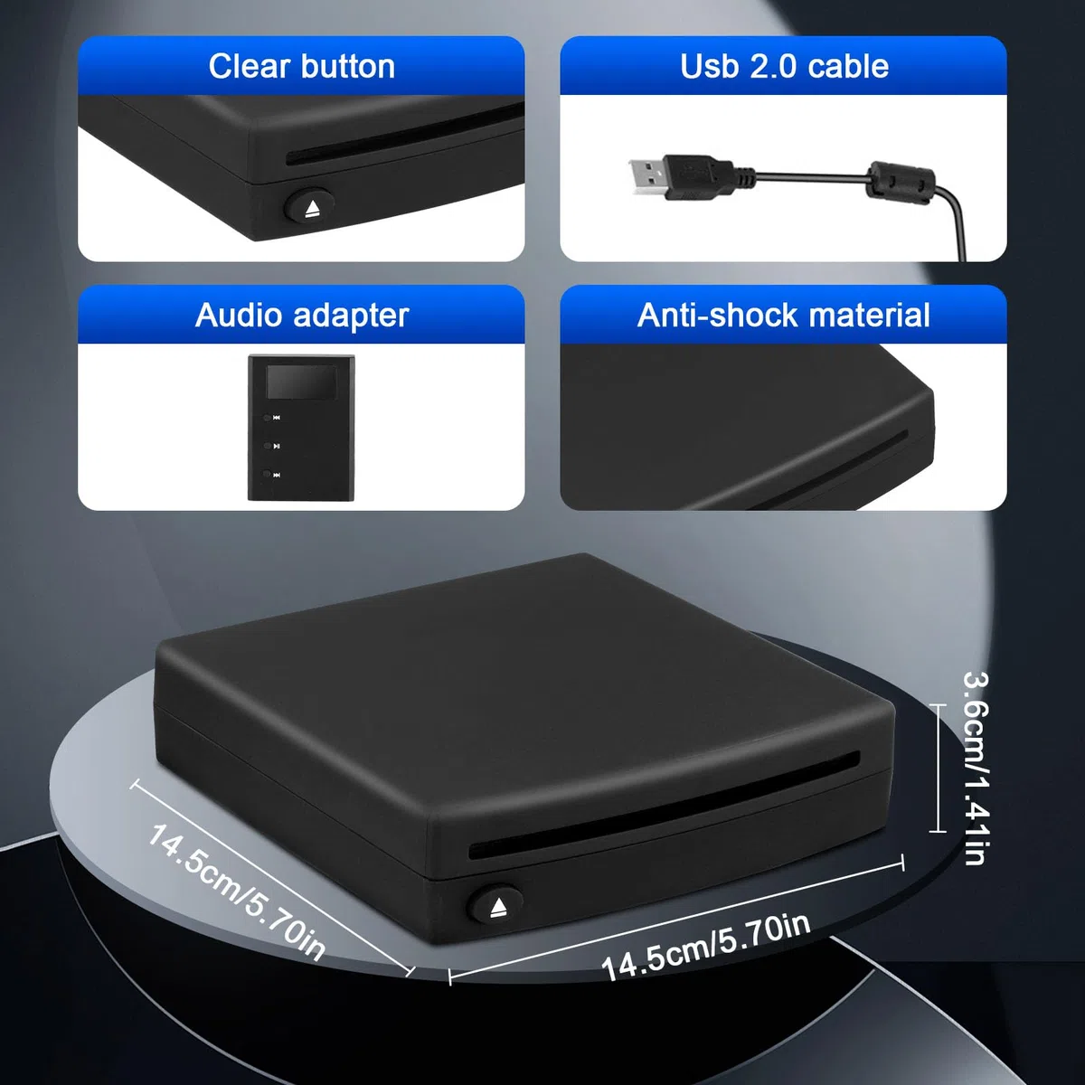 CD Player Auto Extern mit Adapter, Auto-cd-Player mit USB-Anschluss, CD/DVD Dish Box Player, Externes Laufwerk für Laptop, PC, Fernseher, Kompatibel mit Android Autoradio