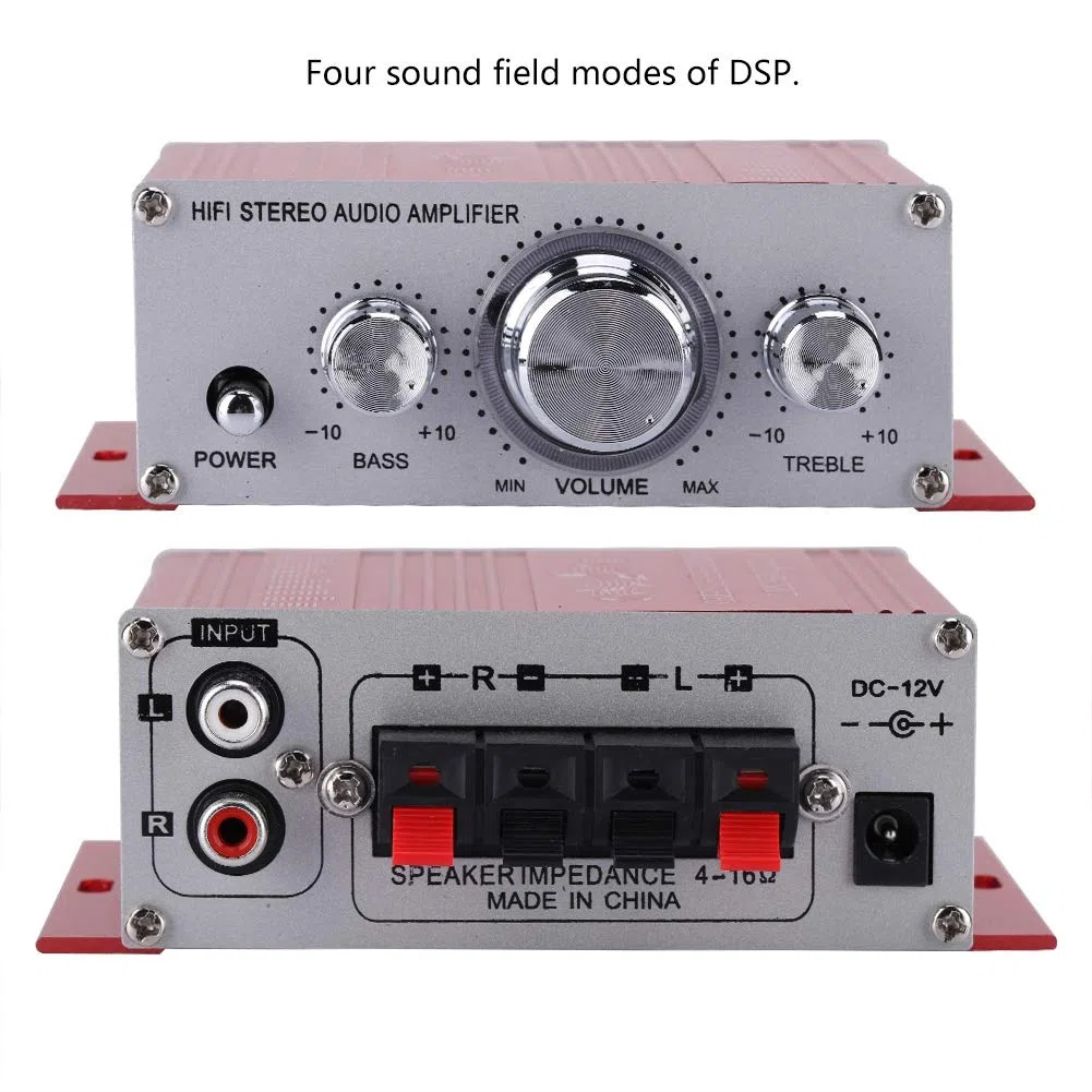 SUNGOOYUE Auto Auto Verstärker, DC 12V 2A Aluminiumlegierung Hochleistungs HiFi Audio Musik CD DVD MP3 FM Player Auto Lautsprecher (Rot)