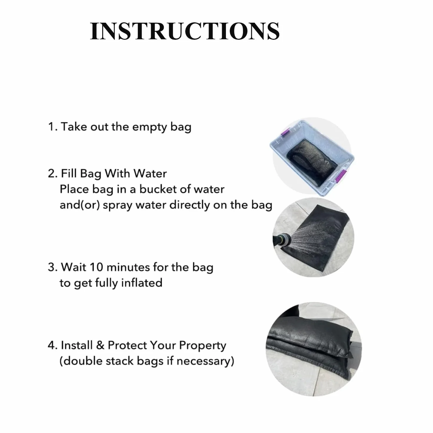 4 Stück Wasser aktivierte Sandsack für Hochwasserschutz Wasser absorbierende Hochwassersperre für Tür Garage Garten 20x90CM