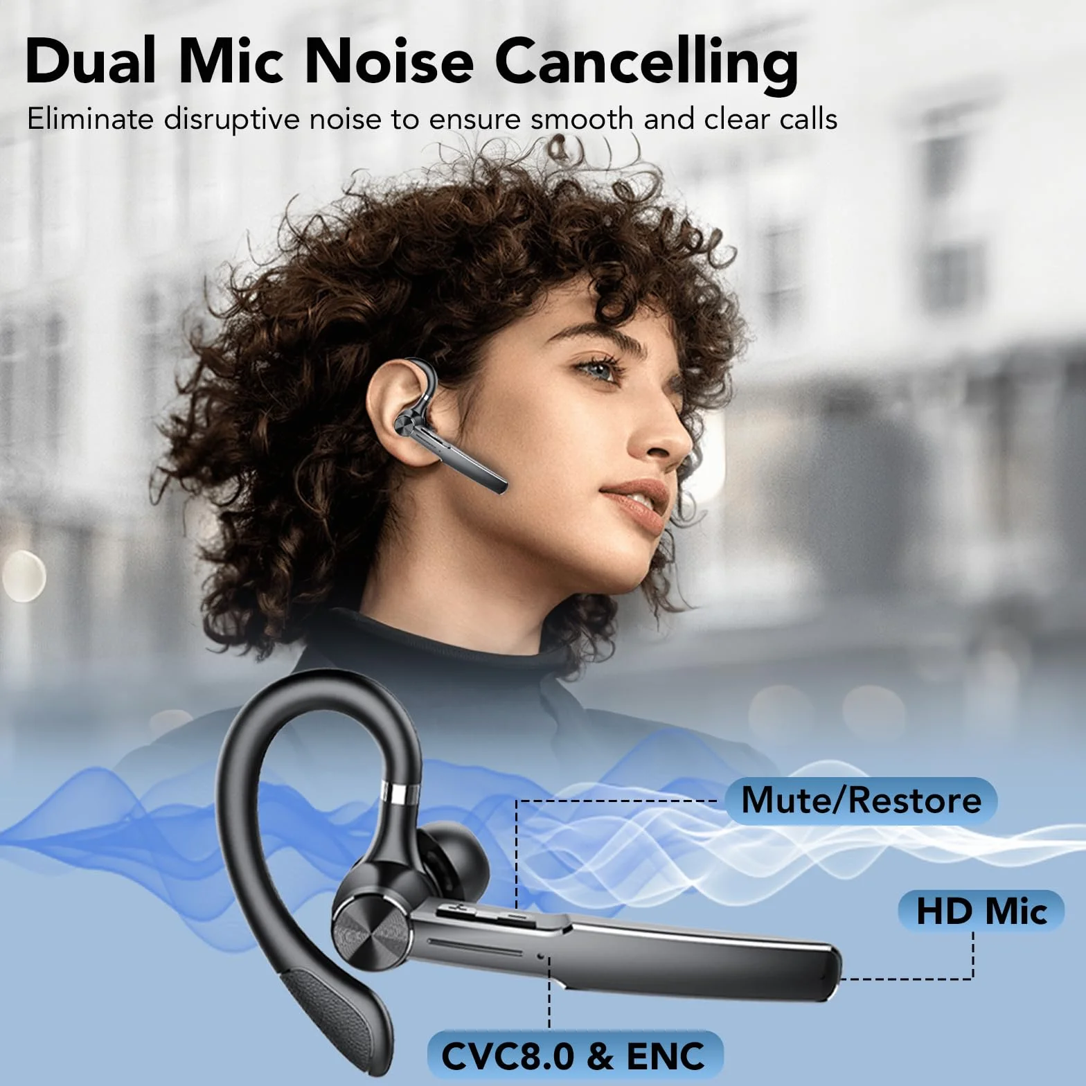 Headset Bluetooth 5.3, CVC8.0 Bluetooth Headset mit Mikrofon Mute, 110 Std Spielzeit mit LED Ladecase, In Ear Headset Handy für Autofahren/Business/Büro, Multi-Device-Pairing, Dual USB-C, Leicht