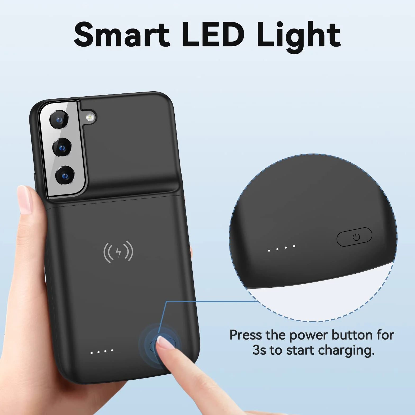 NEWDERY Akku Hülle Für Galaxy S22, Unterstützt 18W QC und Qi Kabelloses Laden, 4700 mAh Schlanke Wiederaufladbare Akkuhülle Für Samsung S22 (6,1 Zoll)