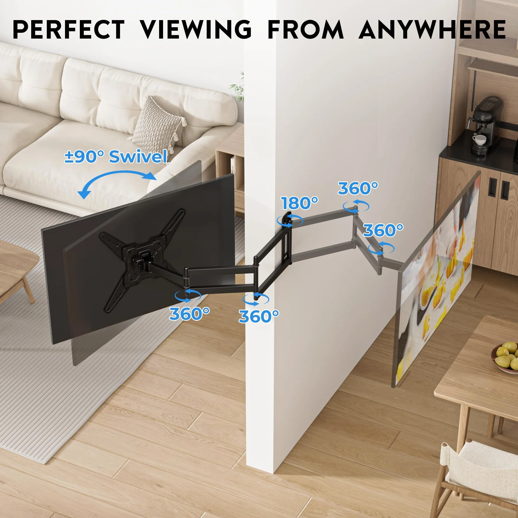 BONTEC Langarm TV Wandhalterung 950 mm Auszug für 26–65 Zoll Fernseher, voll bewegliche TV Halterung schwenkbar und neigbar, stabile Fernsehhalterung VESA 400x400 mm, bis 35 kg
