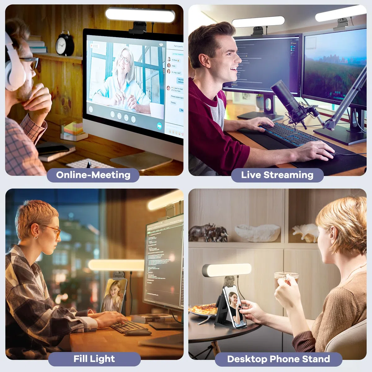 RealPlus Streaming Licht mit Multifunktionshalter [2PCS], Fernsteuerung von 3 Lichtfarben & 10 Helligkeiten, Videolicht LED für PC, Handy, Zoom-Meetings, Monitor, Webcam, Büro, Geschenk, Videoleuchte