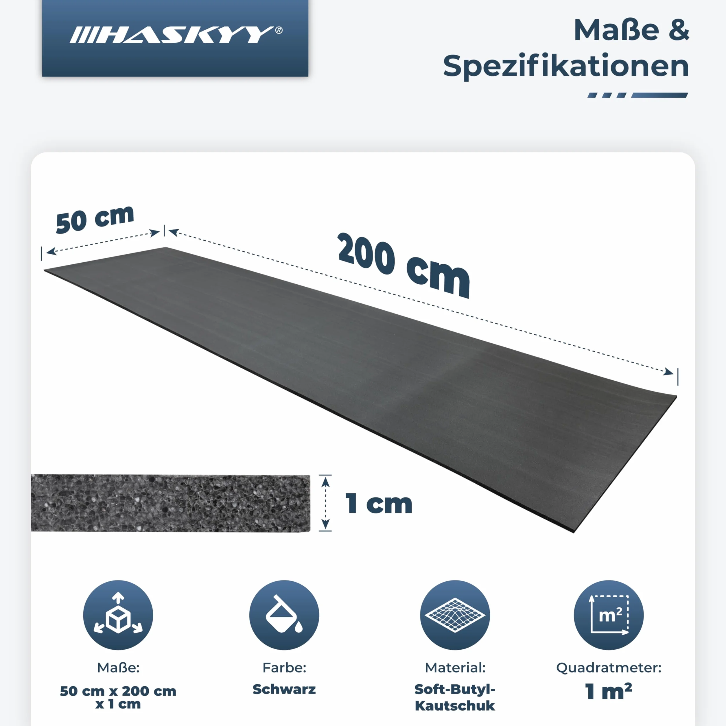 HASKYY 4Qm Schalldämmung Selbstklebend Schallschutzschaum Dämmmatte Premium Akustikmatte Auto Wohnwagen Schallschutzmatte 4 Stück Schaumstoffrolle 50x200x1 cm Feuerfest Wasserdicht Schaumstoffplatte