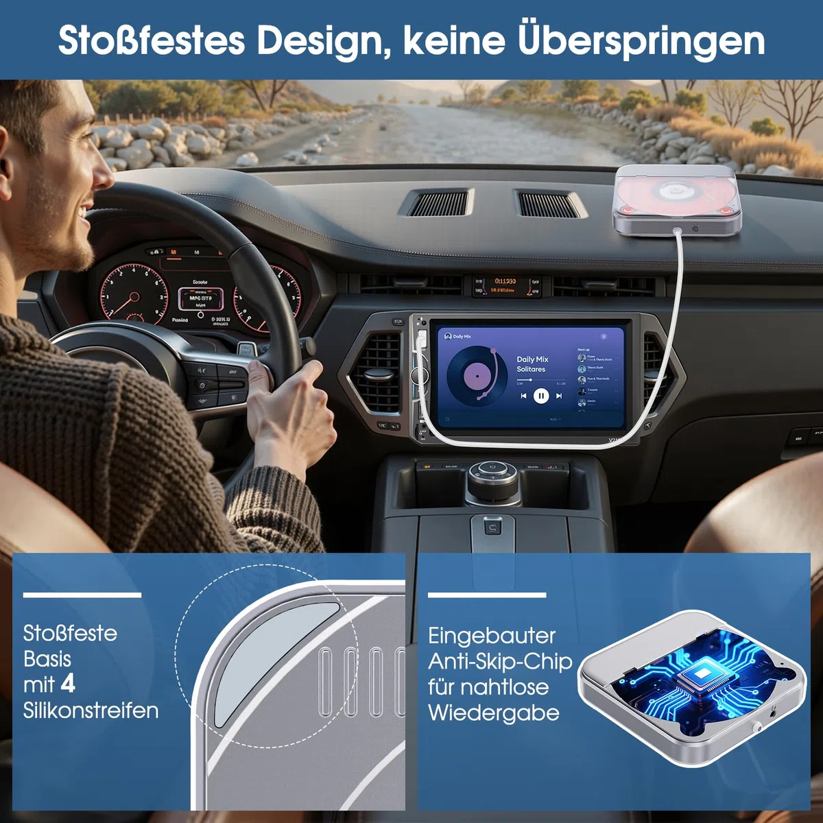 CD Player für Auto mit USB/AUX-Anschluss, CENXINY Externer CD-Player kompatibel mit Auto Radio, universeller Player fürs Fahrzeug, mit AUX-Kabel/USB-Verlängerungskabel