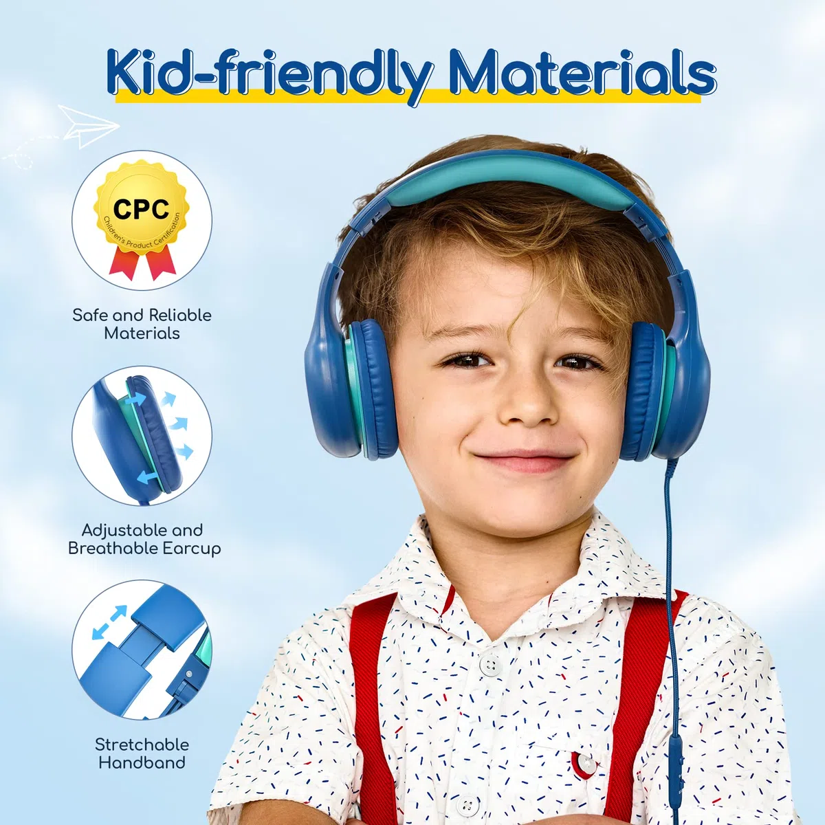 EarFun Kinder Kopfhörer, Kopfhörer Kinder mit Kabel, 85/94dB Lautstärkenbegrenzer, HiFi Klang, faltbar, verstellbar, Mic, Audio-Sharing, Over-Ear Kinderkopfhörer für Schule/Tablet/Reisen, 3er