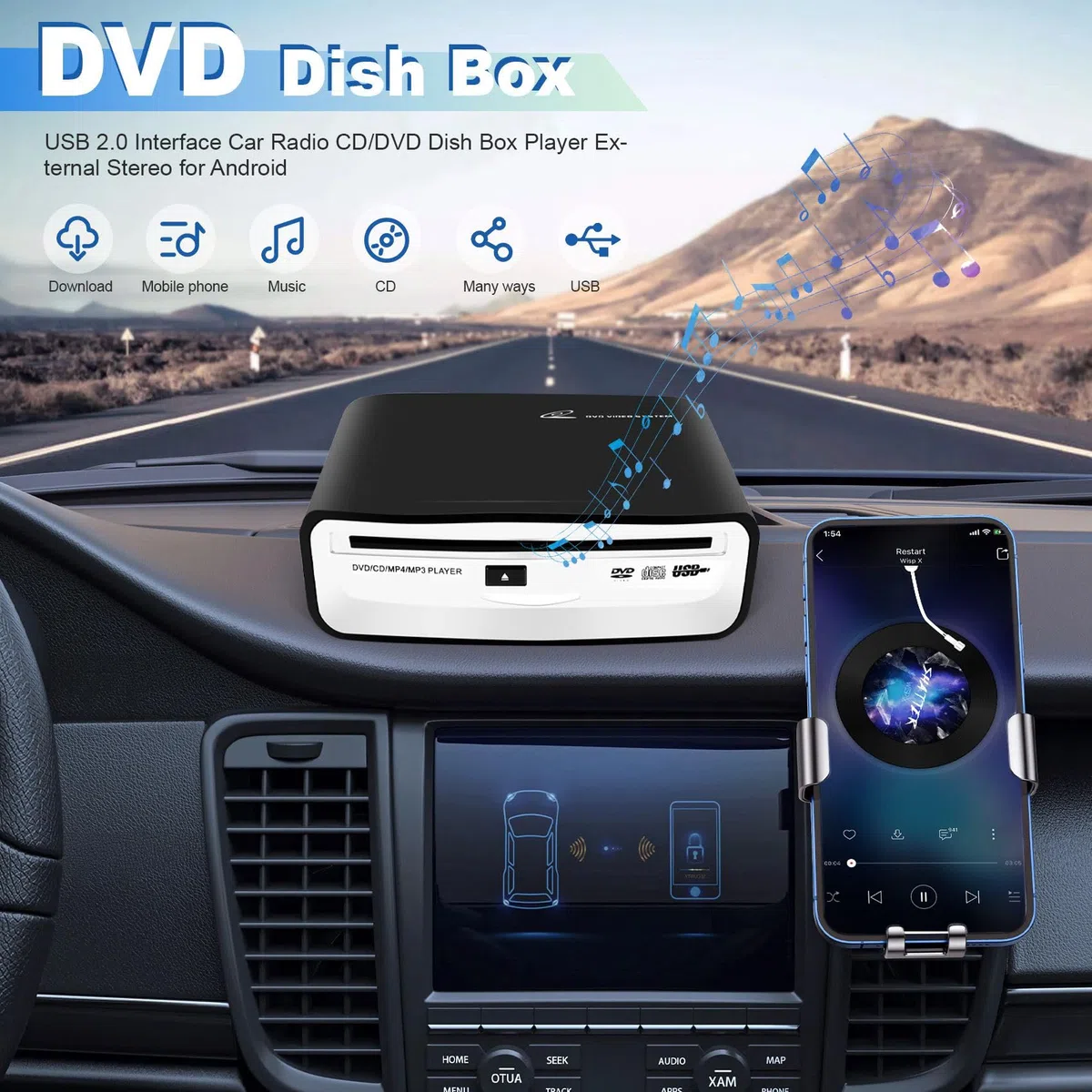 USB 2.0-Schnittstelle Autoradio CD/DVD Dish Box Player Externe Stereoanlage für Android
