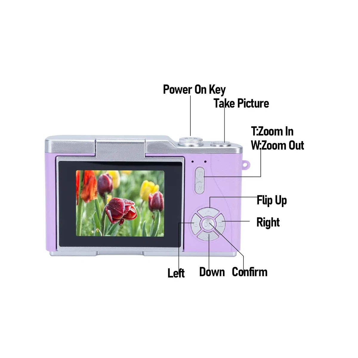 Bewinner 1080P Digital Kamera für die Fotografie, 48MP Vlogging-Kamera mit 2,4 "Flip-Bildschirm, 18x Digital-Zoom-Autofokus Kompakte Reise Kameras für Anfänger (Purple)