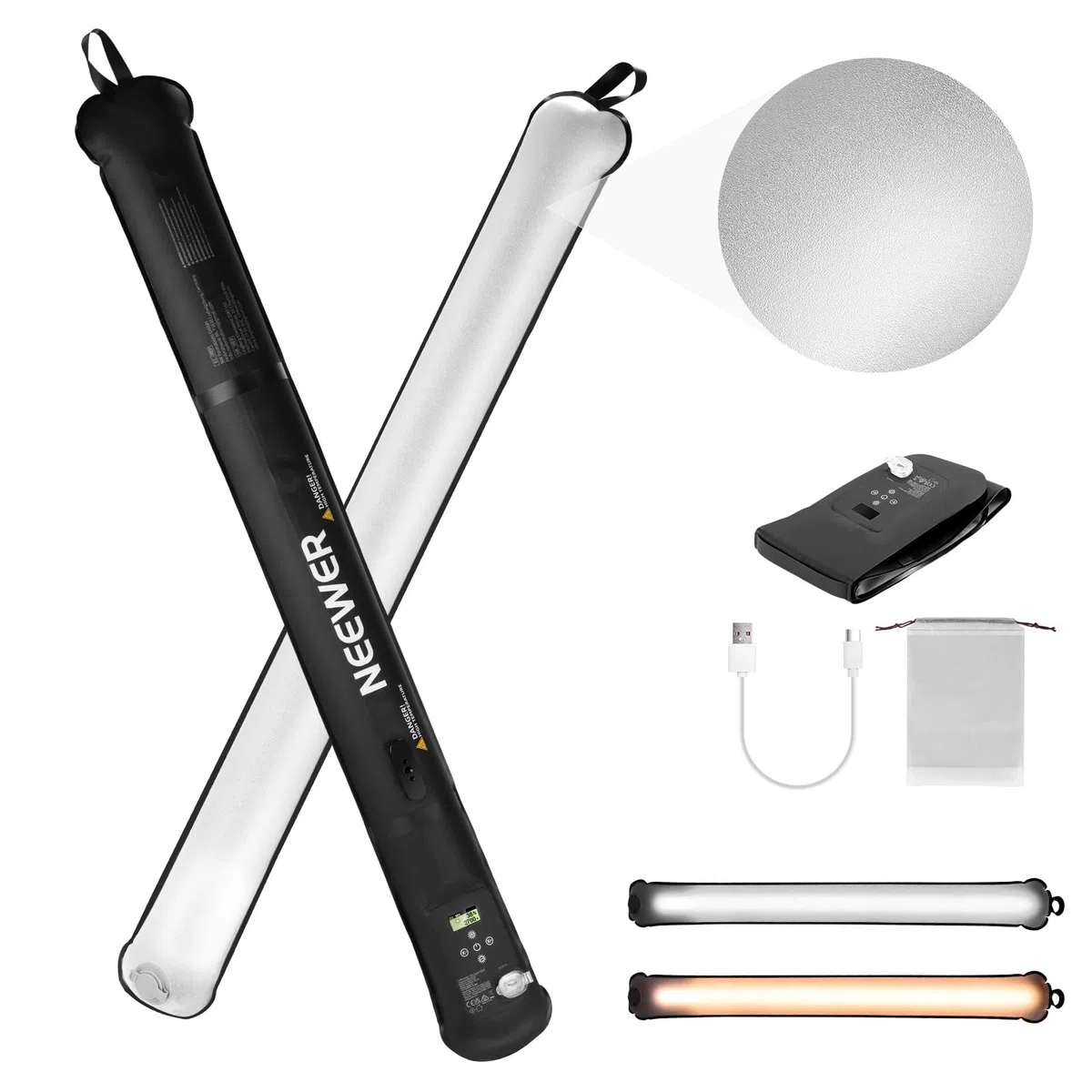 NEEWER 21W Handheld LED Leuchtstab 35.5"/90cm, Bi Color Portable Inflatable TPU Video Lighting, 2700-6500K 1300Lx/0.5m 12 Effekte CRI95 2500mAh Batterie, für Studio Fotografie Video Aufnahme, GC21B