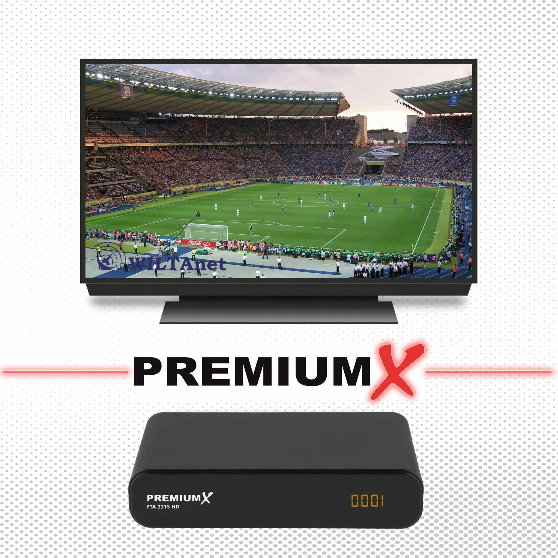 PremiumX Satelliten-Komplettanlage 60cm Satellitenschüssel Single LNB 10m Antennen-Kabel FullHD TV SAT Receiver HDMI-Kabel
