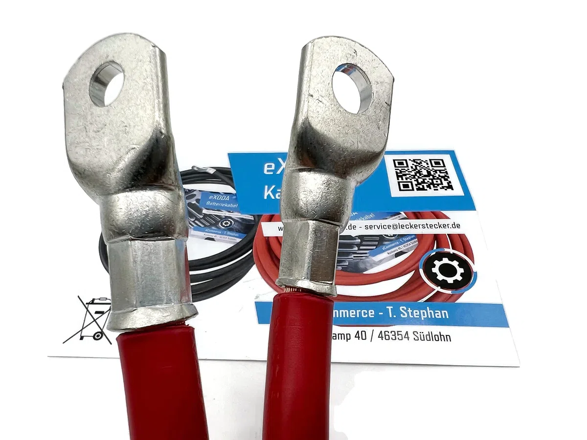 Exoda Batteriekabel 70 mm² 1,8m Kabelschuhe M8 und M10 Rot flexibles Kabel für Auto Boot Motorrad max 3136 Watt 99 Prozent Kupferanteil hochwertige Verarbeitung