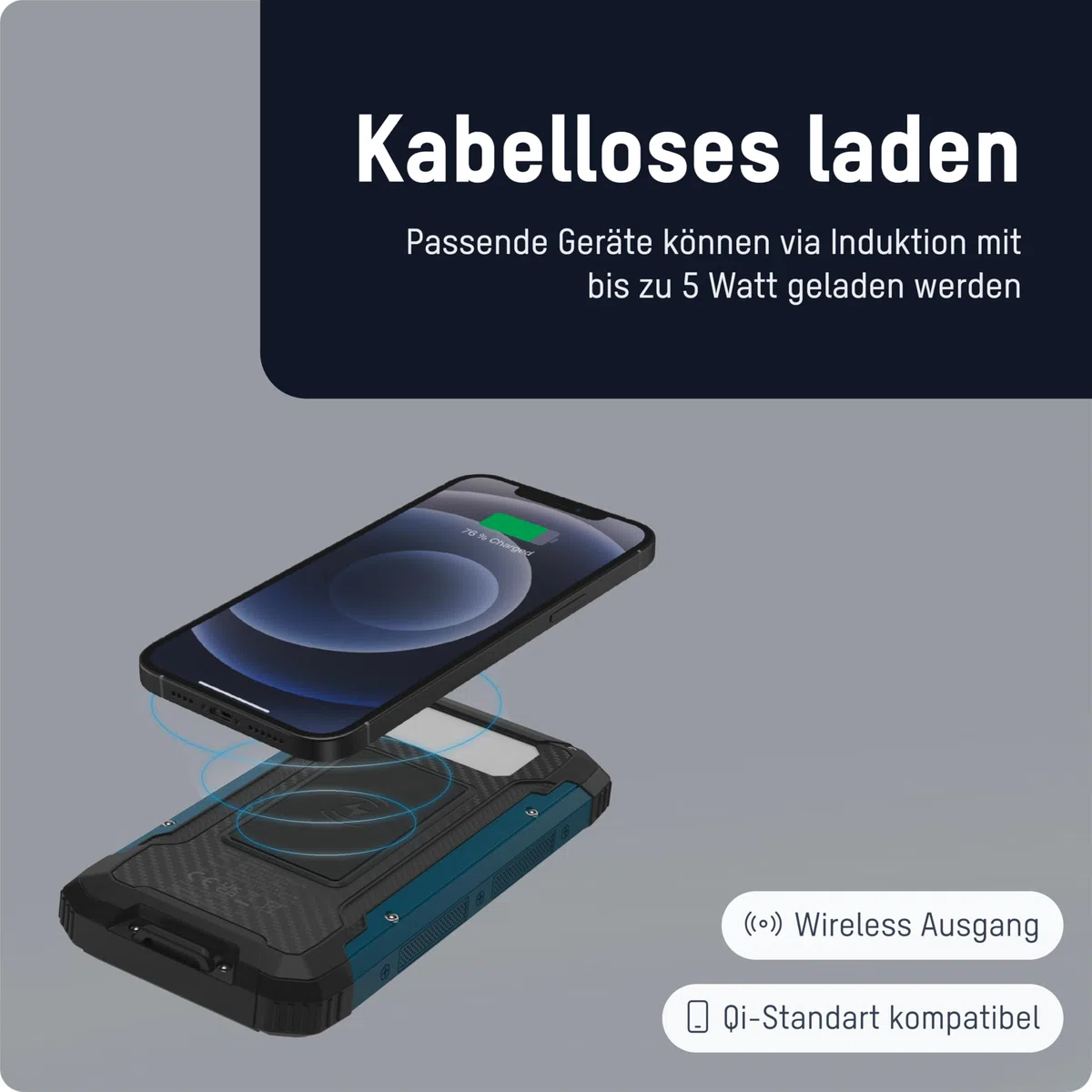 ANSMANN Solar Powerbank 10000 mAh, Outdoor Ladegerät Wireless, mit Solarpanel & Taschenlampe, 2 USB-A Ausgänge, USB-C Eingang, Smartphones, Tablets & mehr