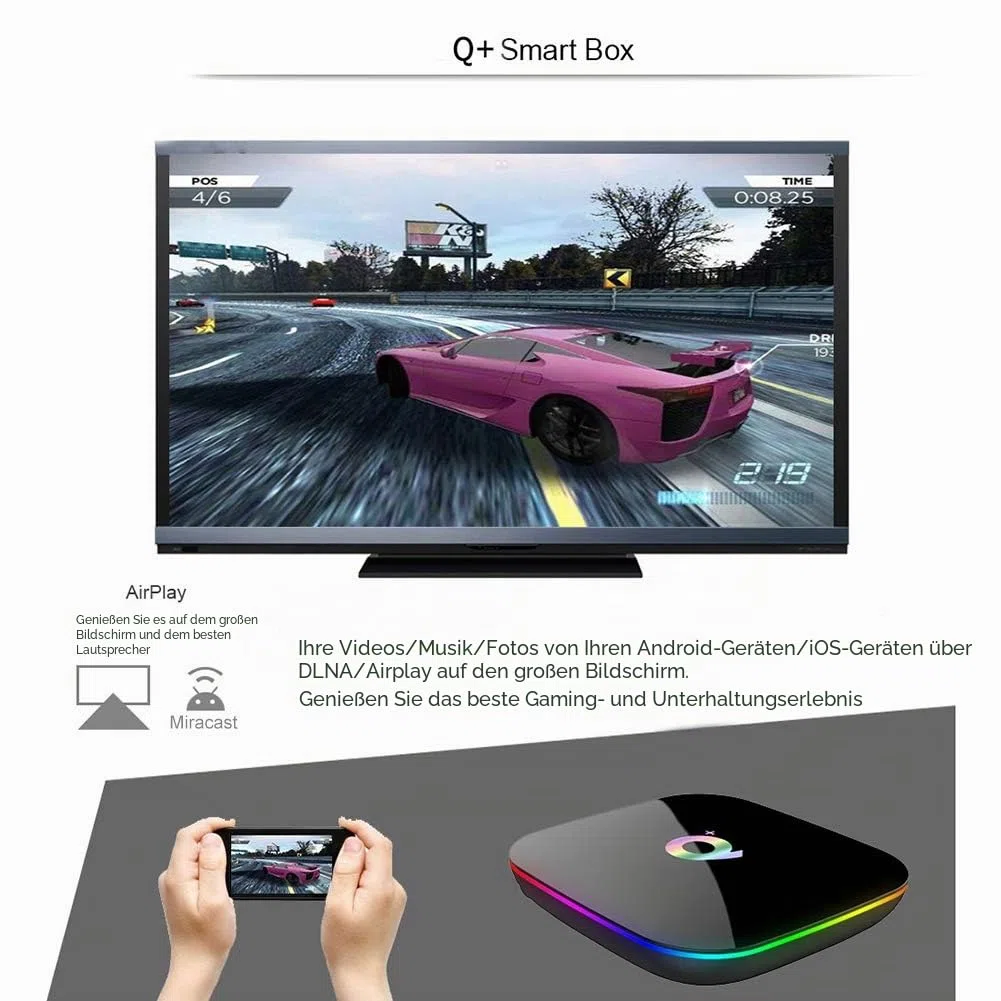 Android 10.0 TV Box, Q Plus TV Box mit 2 GB RAM 16 GB ROM H616 Quad Core Cortex-A53 Prozessor Android Box, unterstützt HD 6K 3D 2,4 GHz WiFi 10/100m Ethernet