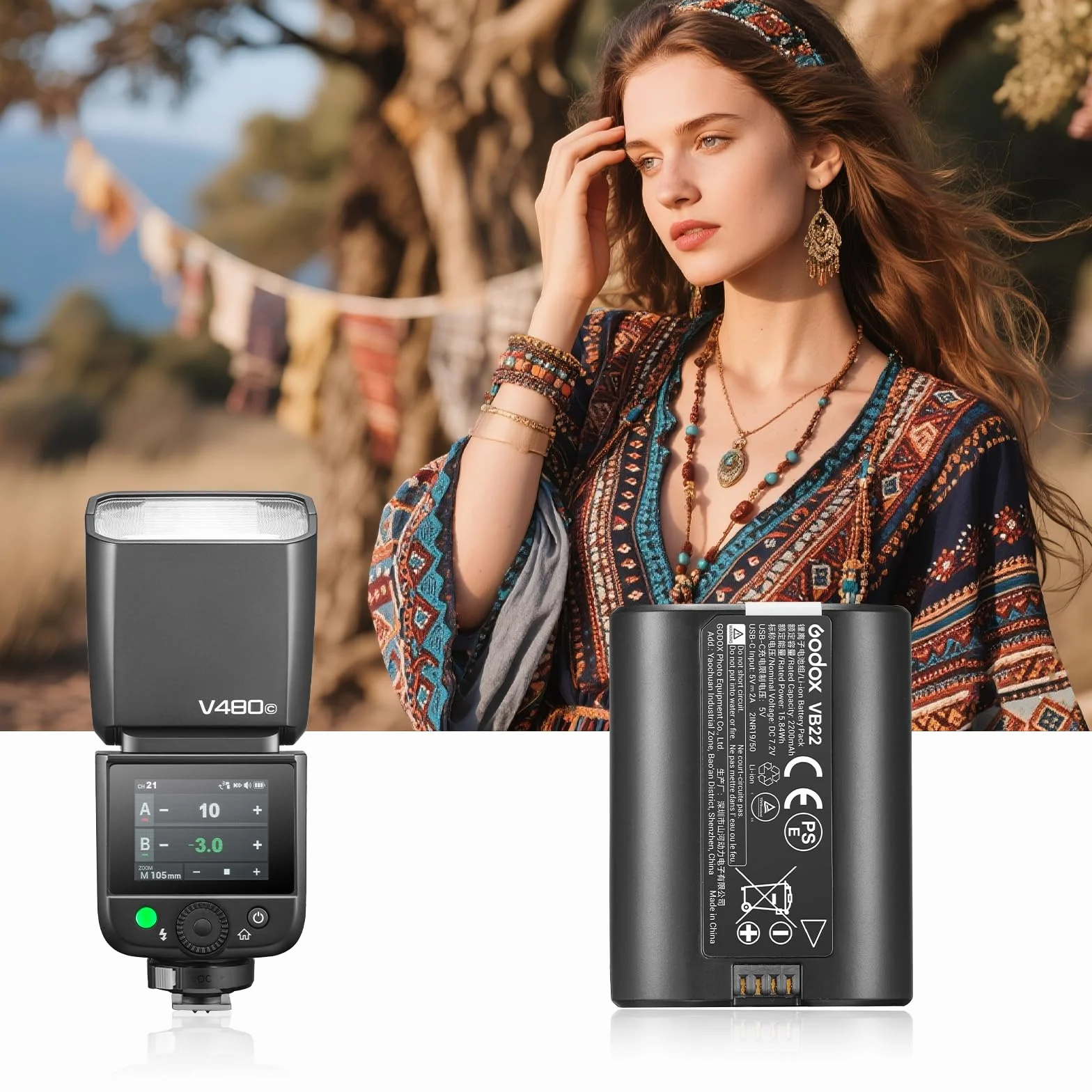 Godox VB22 Lithium-Akku Battery 7,2V 2200 mAh Kompatibel mit V480 V350 Kamerablitz