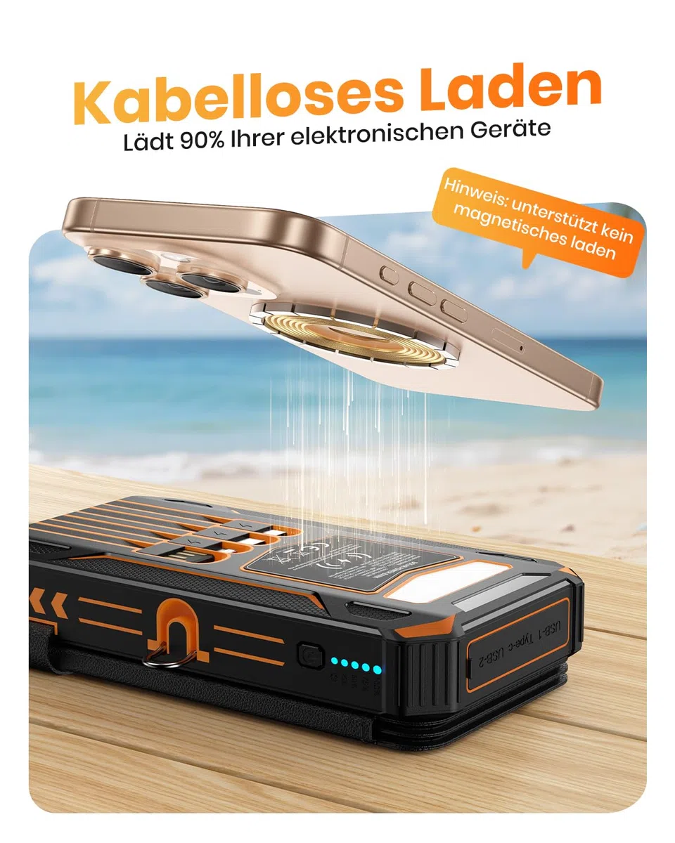 SOARAISE Solar Powerbank 20000mAh - Tragbare Solar Ladegerät mit 4 Solarpanels - 22,5W Schnellladung Externer Akku Power Bank mit Taschenlampe für Outdoor Camping