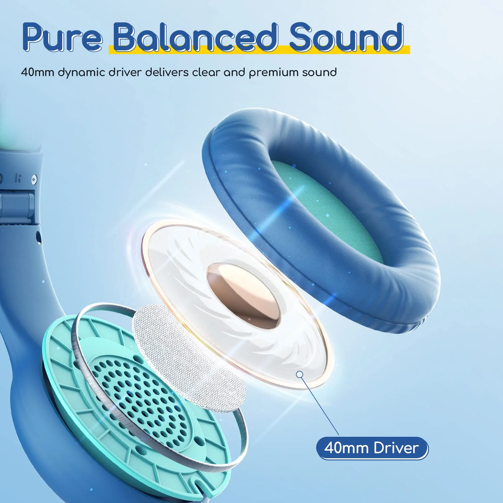 EarFun Kinder Kopfhörer, Kopfhörer Kinder mit Kabel, 85/94dB Lautstärkenbegrenzer, HiFi Klang, faltbar, verstellbar, Mic, Audio-Sharing, Over-Ear Kinderkopfhörer für Schule/Tablet/Reisen, 3er